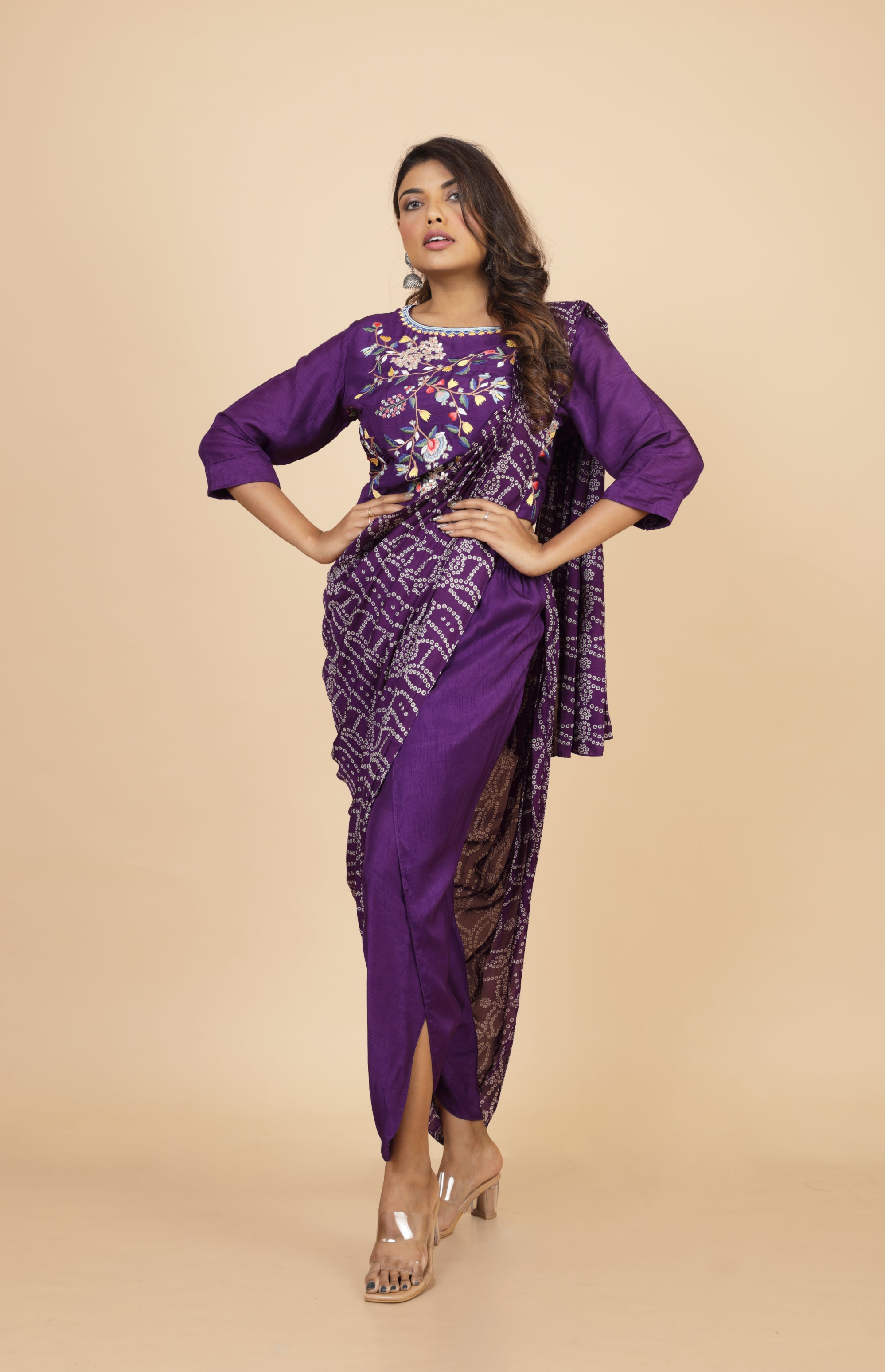 Embroidered Crop Top With Drape Palla Tulip Pant