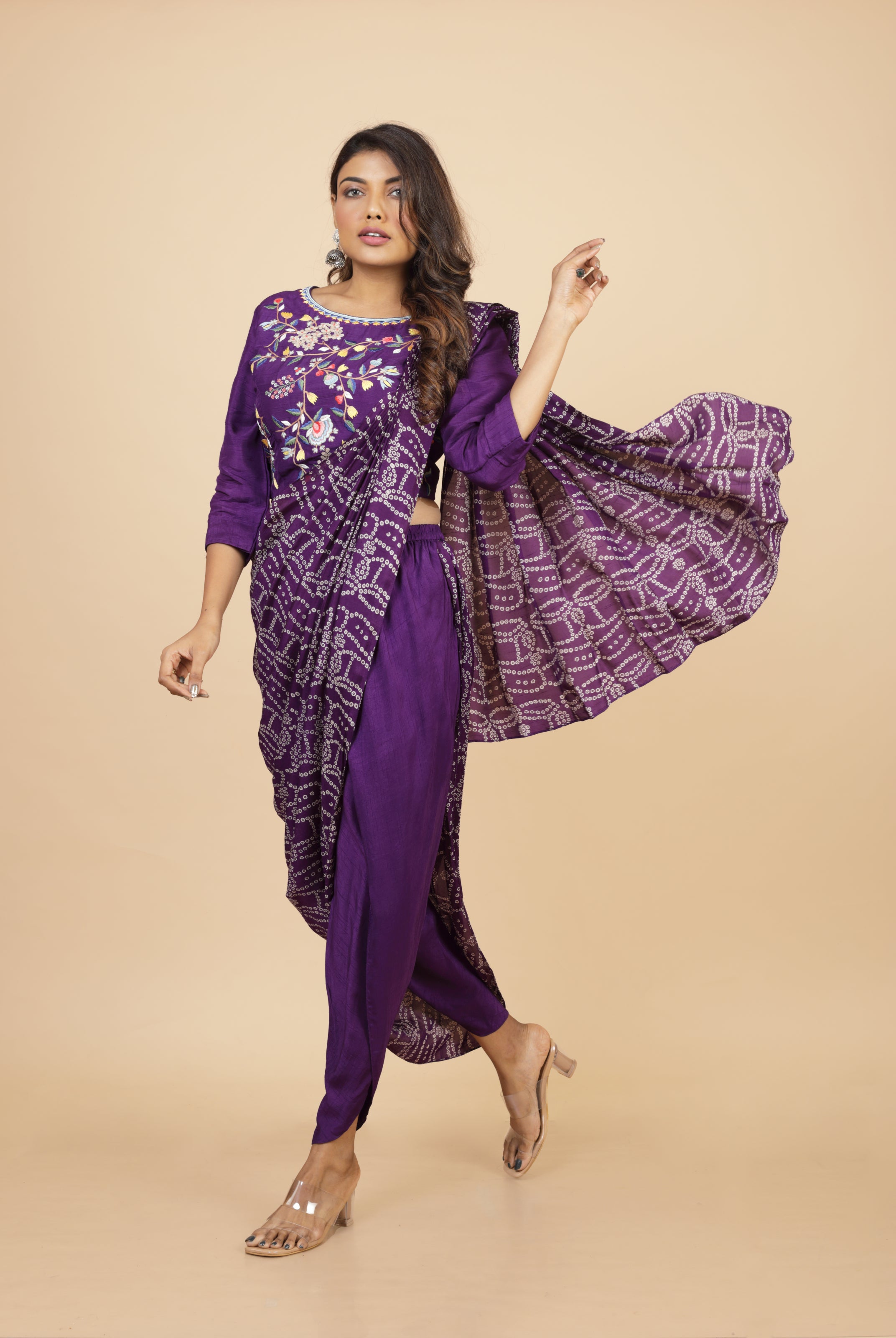 Embroidered Crop Top With Drape Palla Tulip Pant
