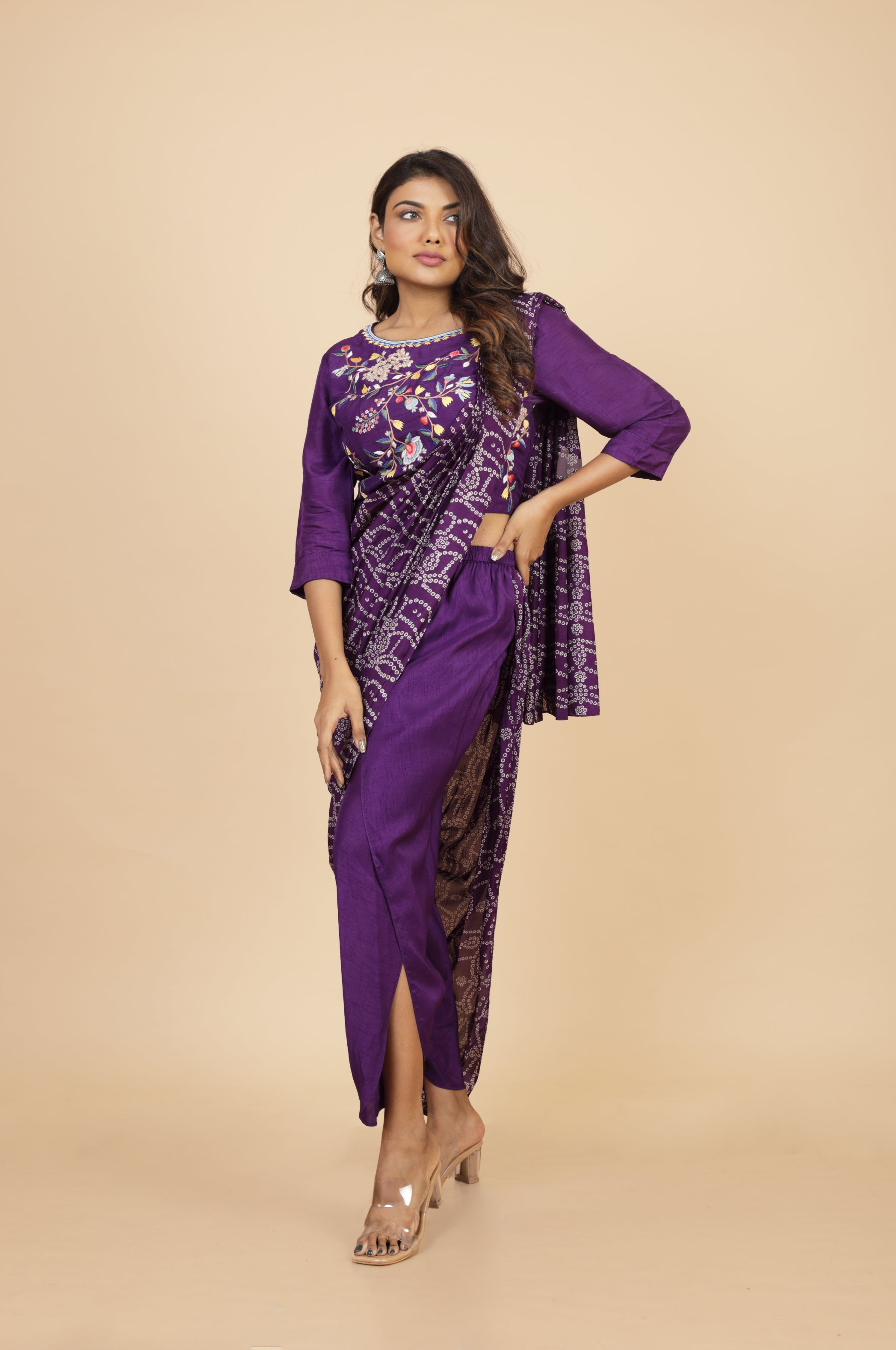 Embroidered Crop Top With Drape Palla Tulip Pant