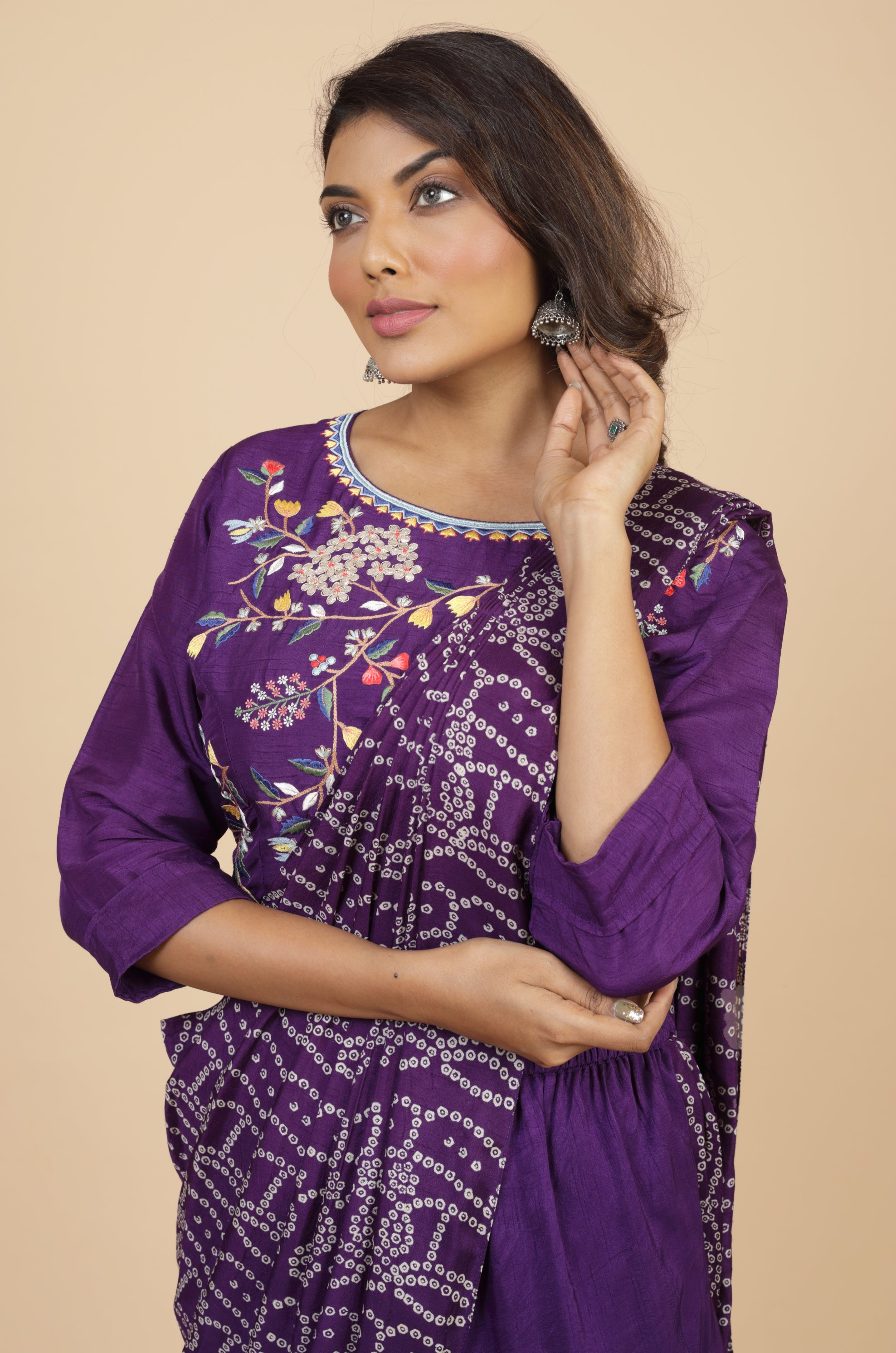 Embroidered Crop Top With Drape Palla Tulip Pant