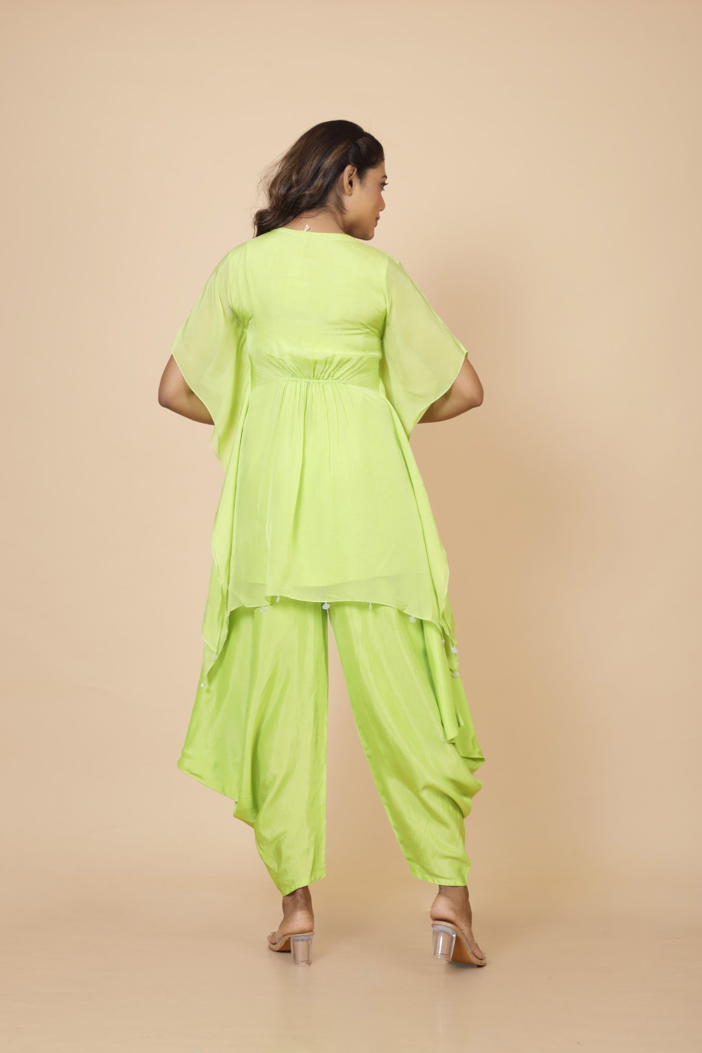 Mirror Work Kaftan Top With Inner And Dhoti Pant