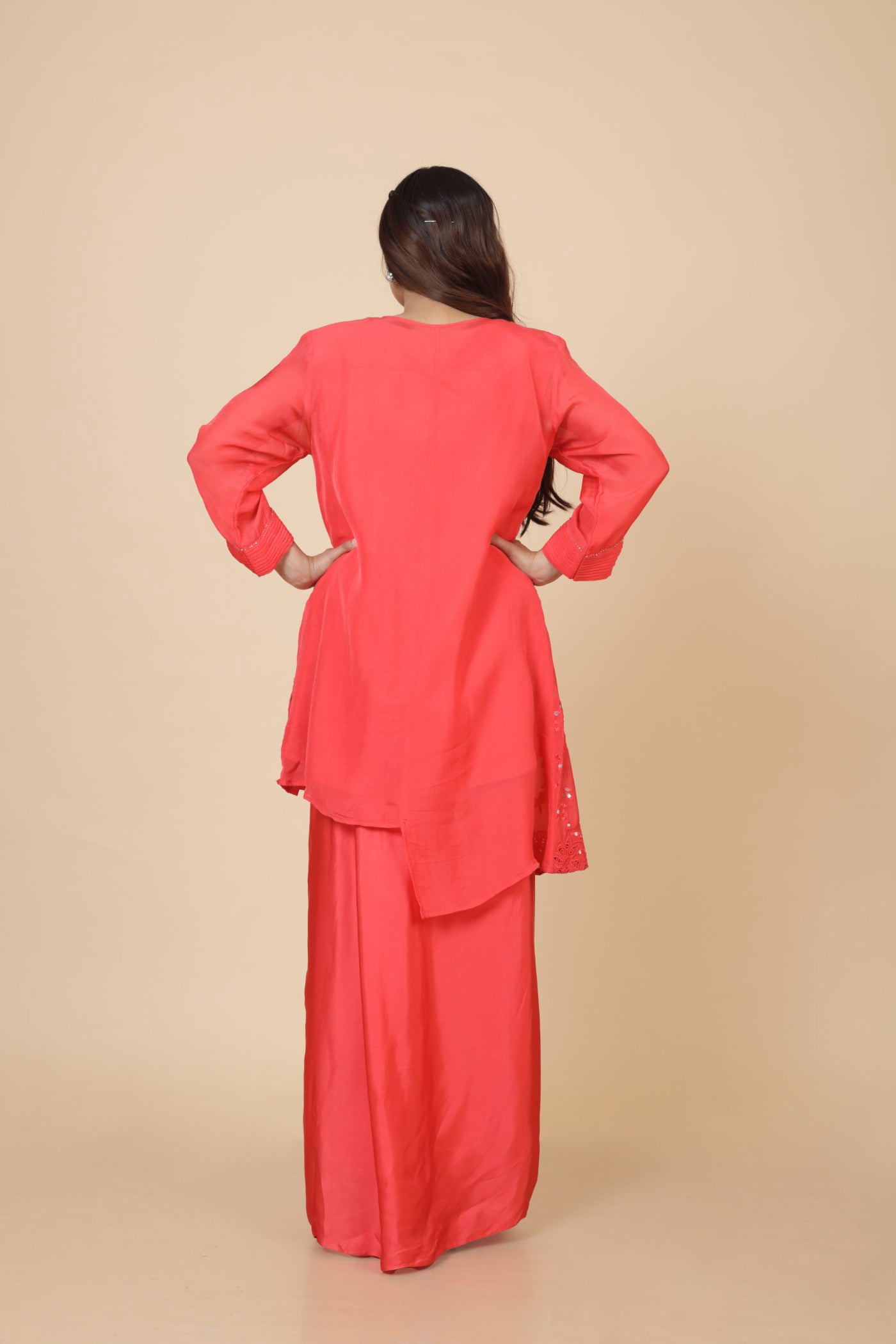 Mirror And Cutwork Kurta And Drape Skirt
