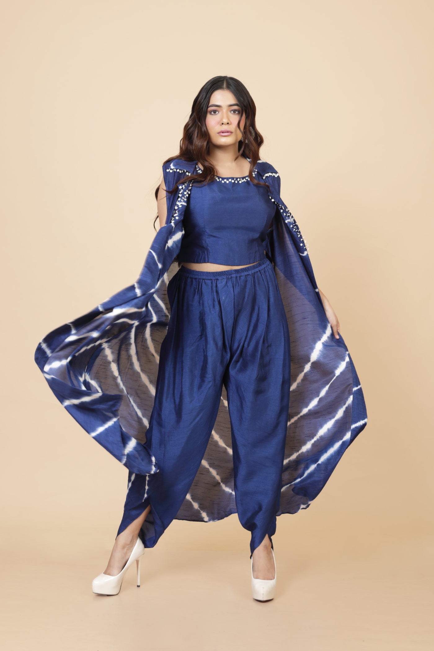 Shibori Jacket With Crop Top And Tulip Pant
