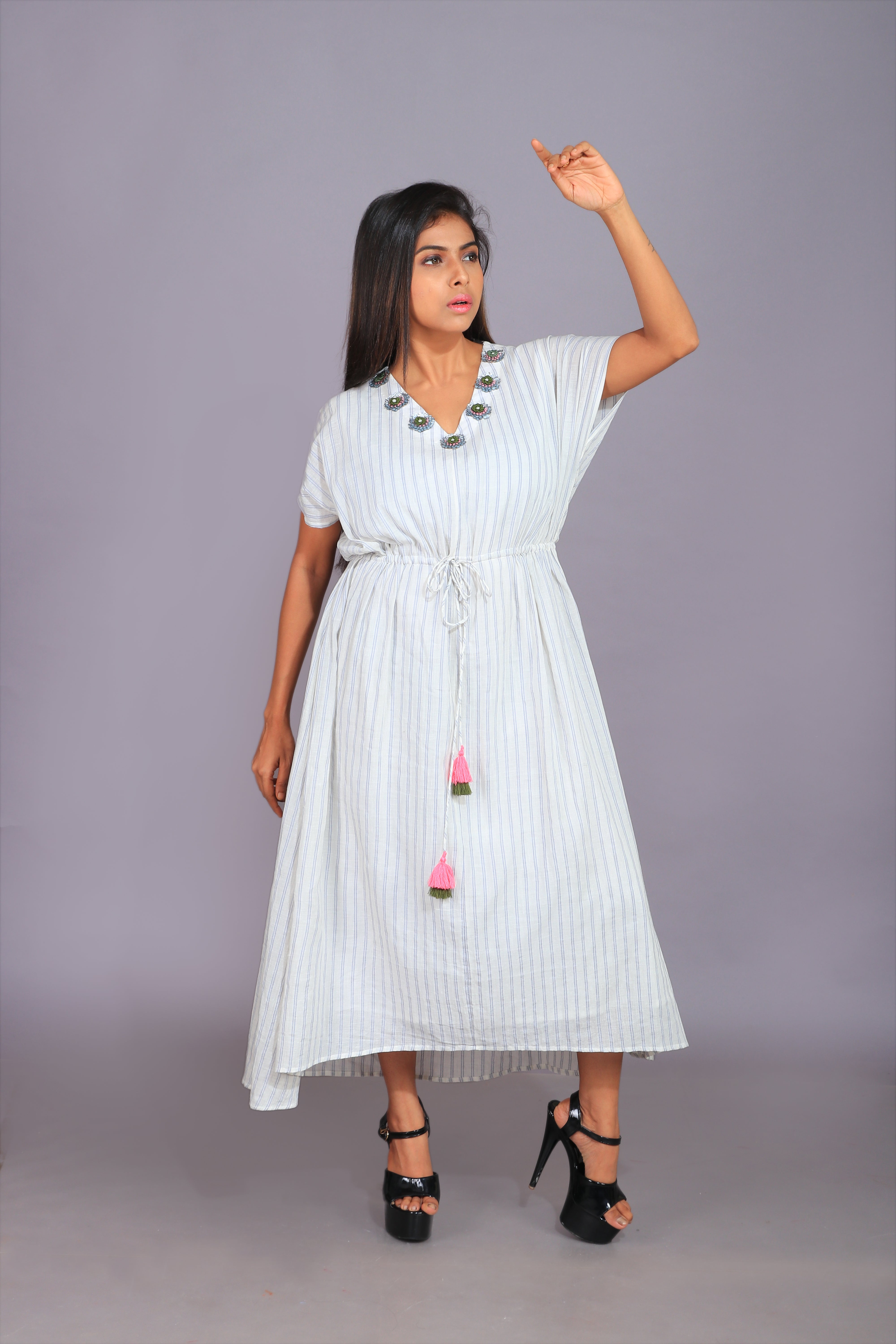 STRIPED PRINT KAFTAN DRESS