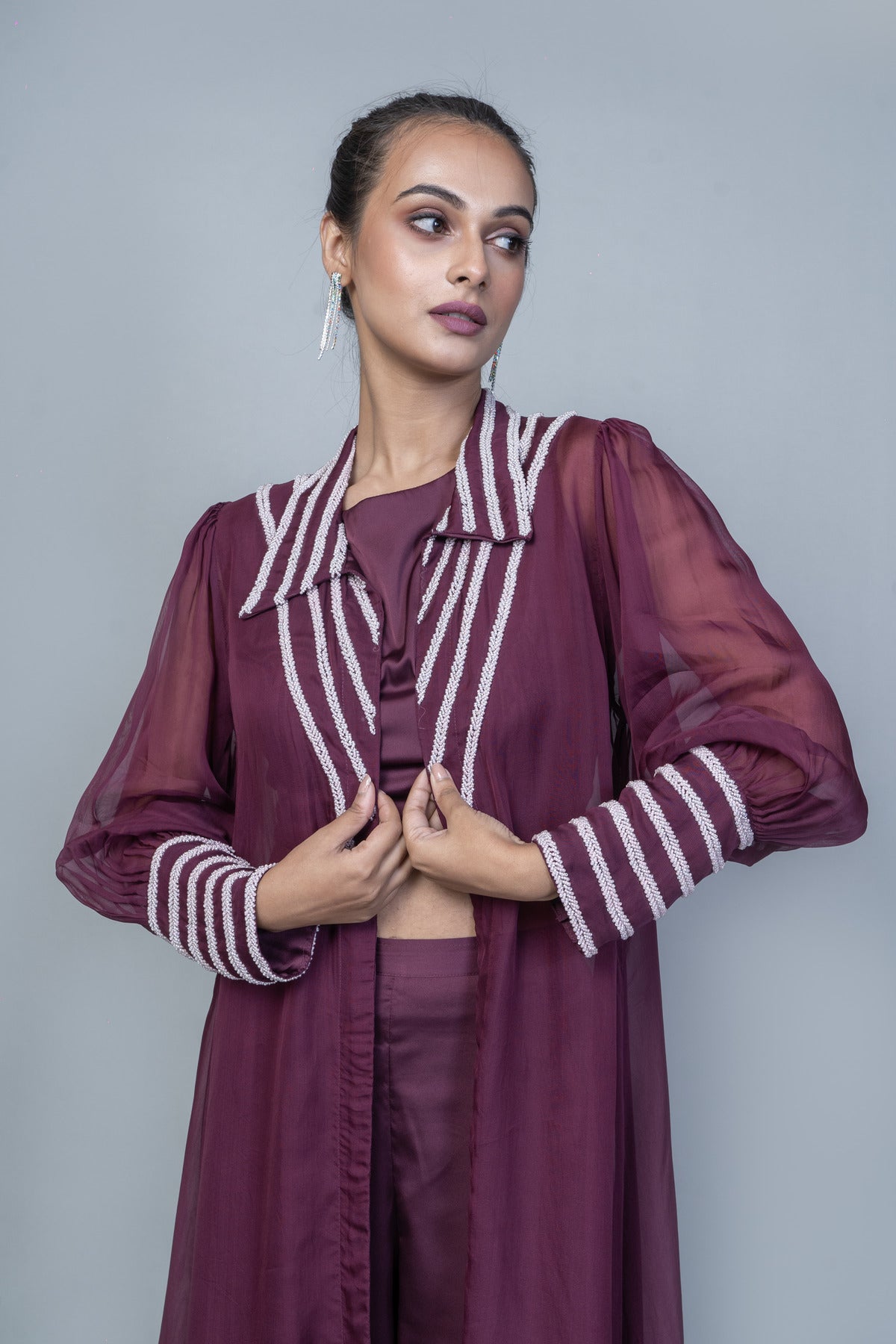 EMBROIDERED JACKET WITH CROP AND PANT