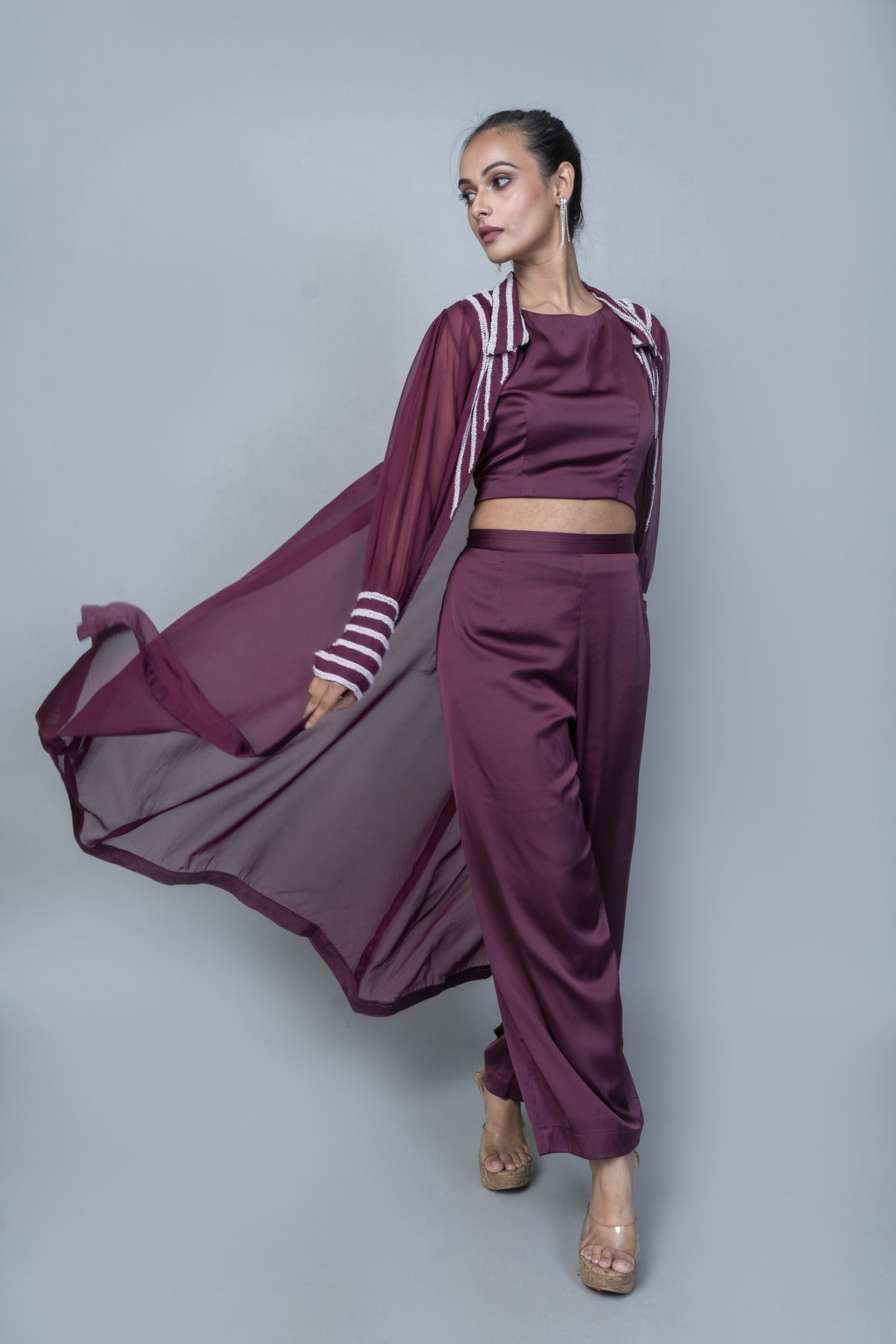 EMBROIDERED JACKET WITH CROP AND PANT