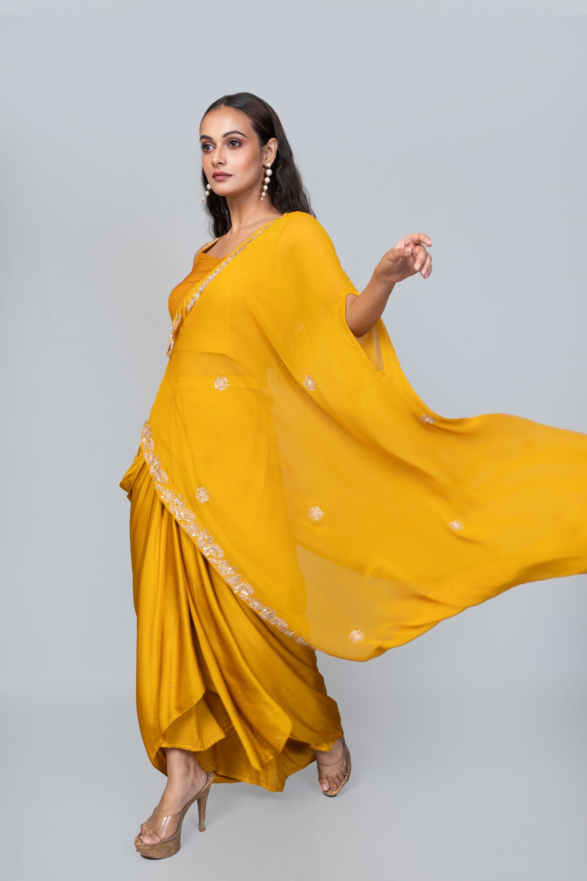 Assymetrical Cape with Crop Top Skirt