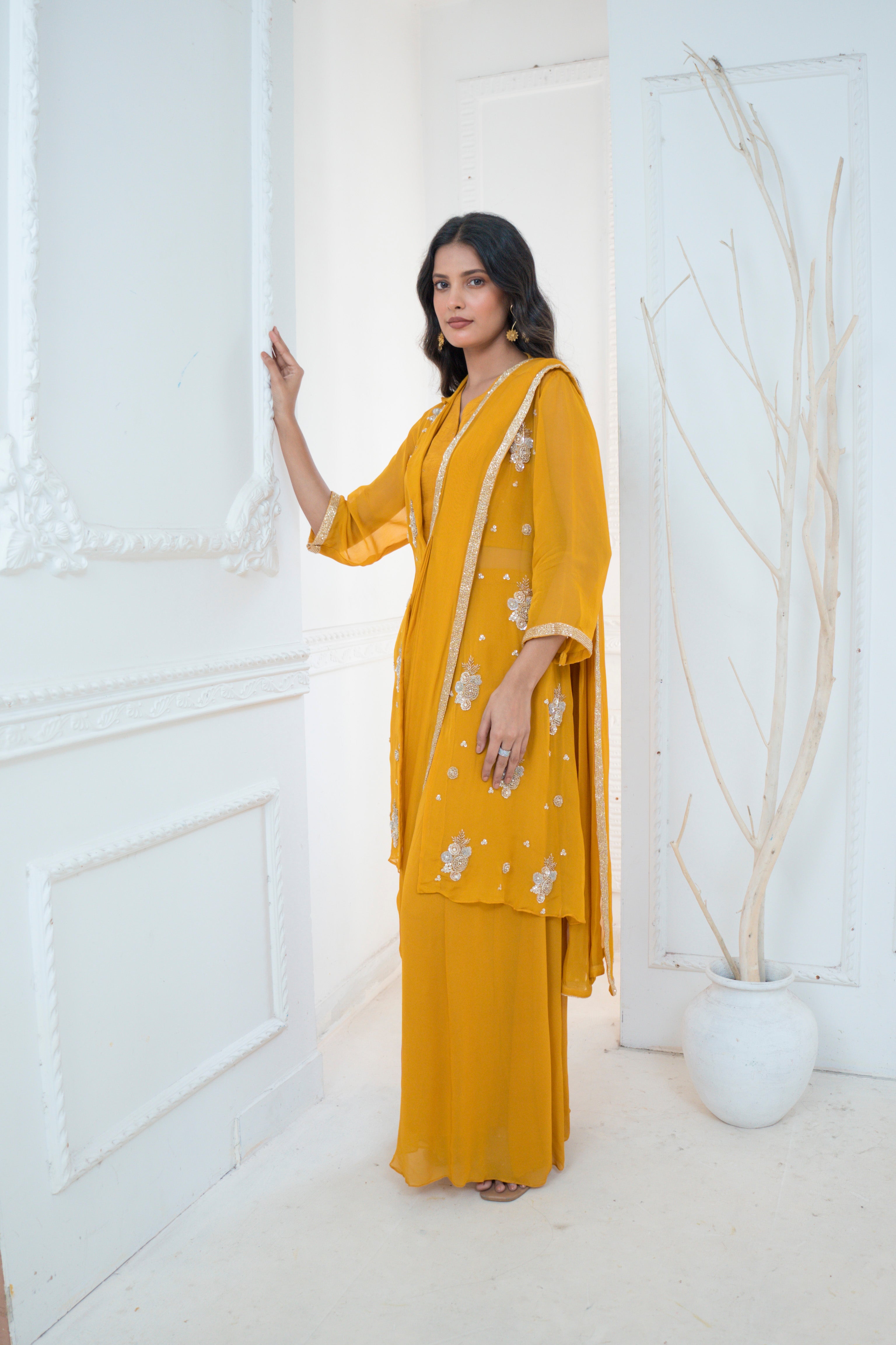 Drape Dupatta with Jacket and Palazzo