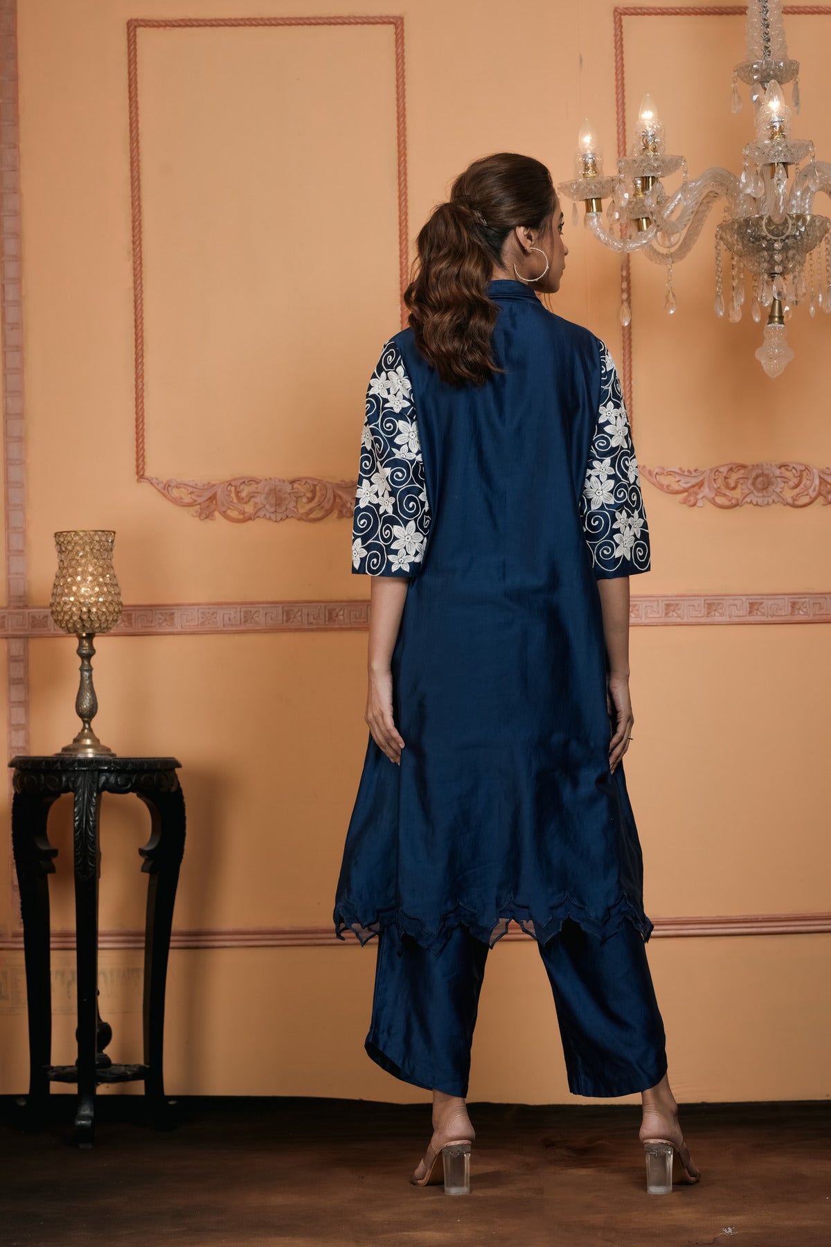 EMBROIDERED A-LINE CUTWORK KURTA