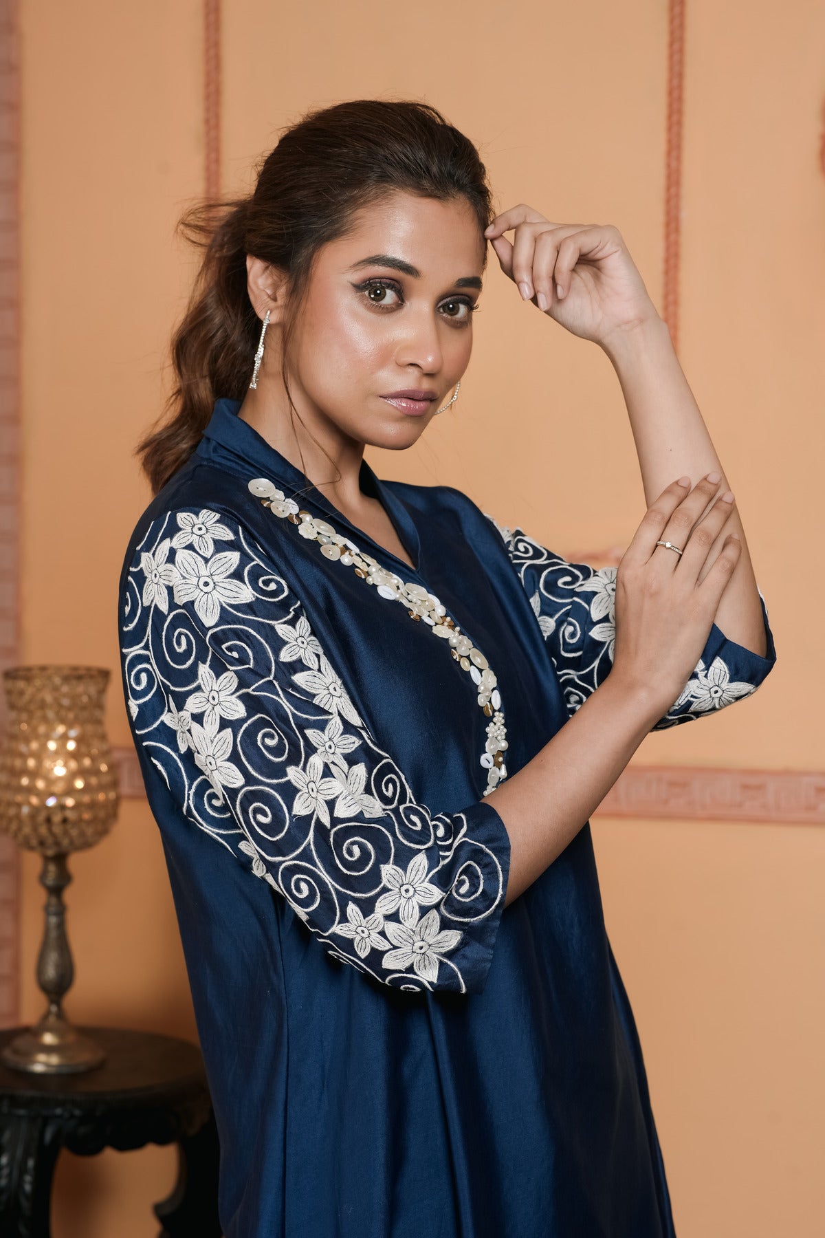 EMBROIDERED A-LINE CUTWORK KURTA
