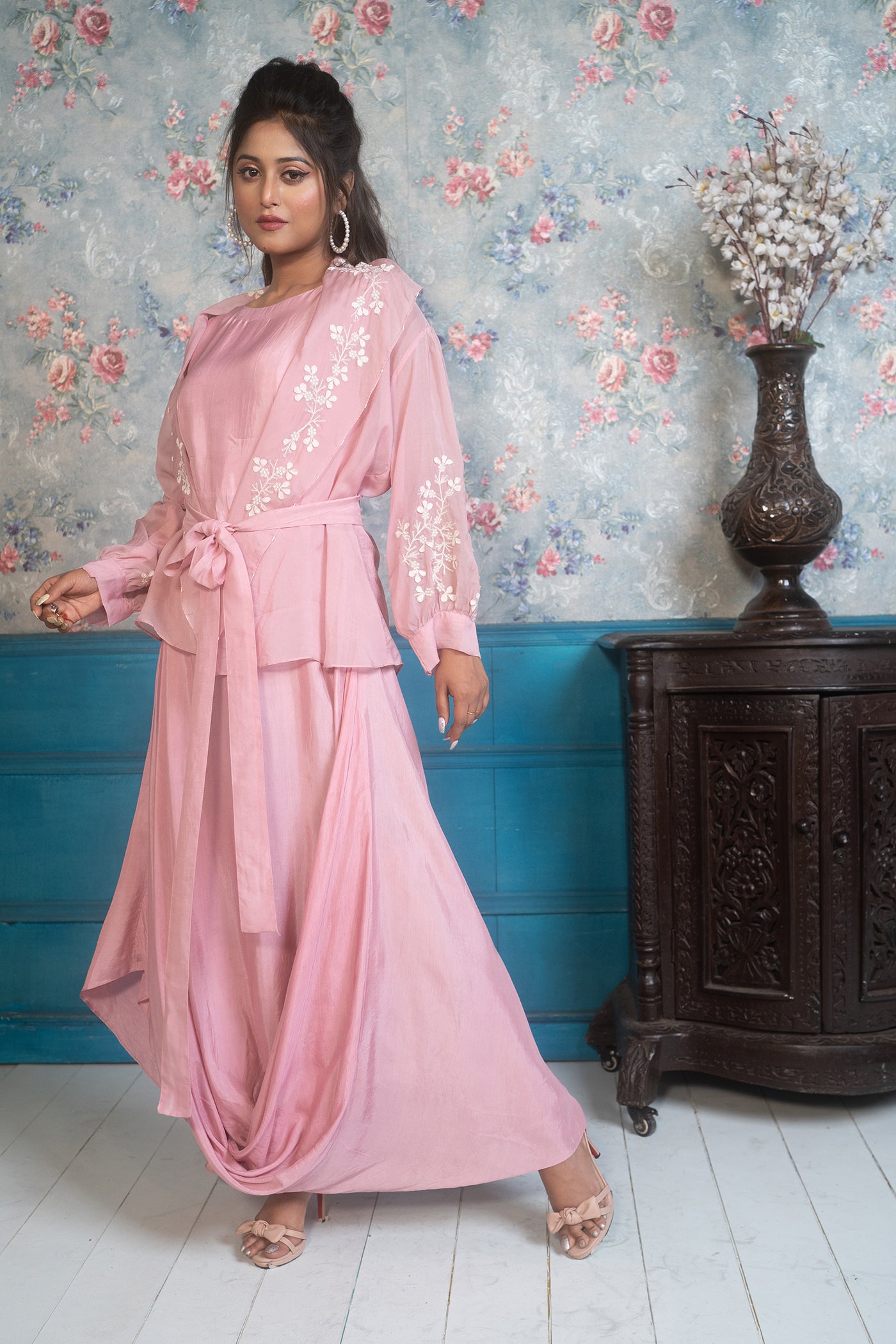 Cowl Dress With Jacket And Belt