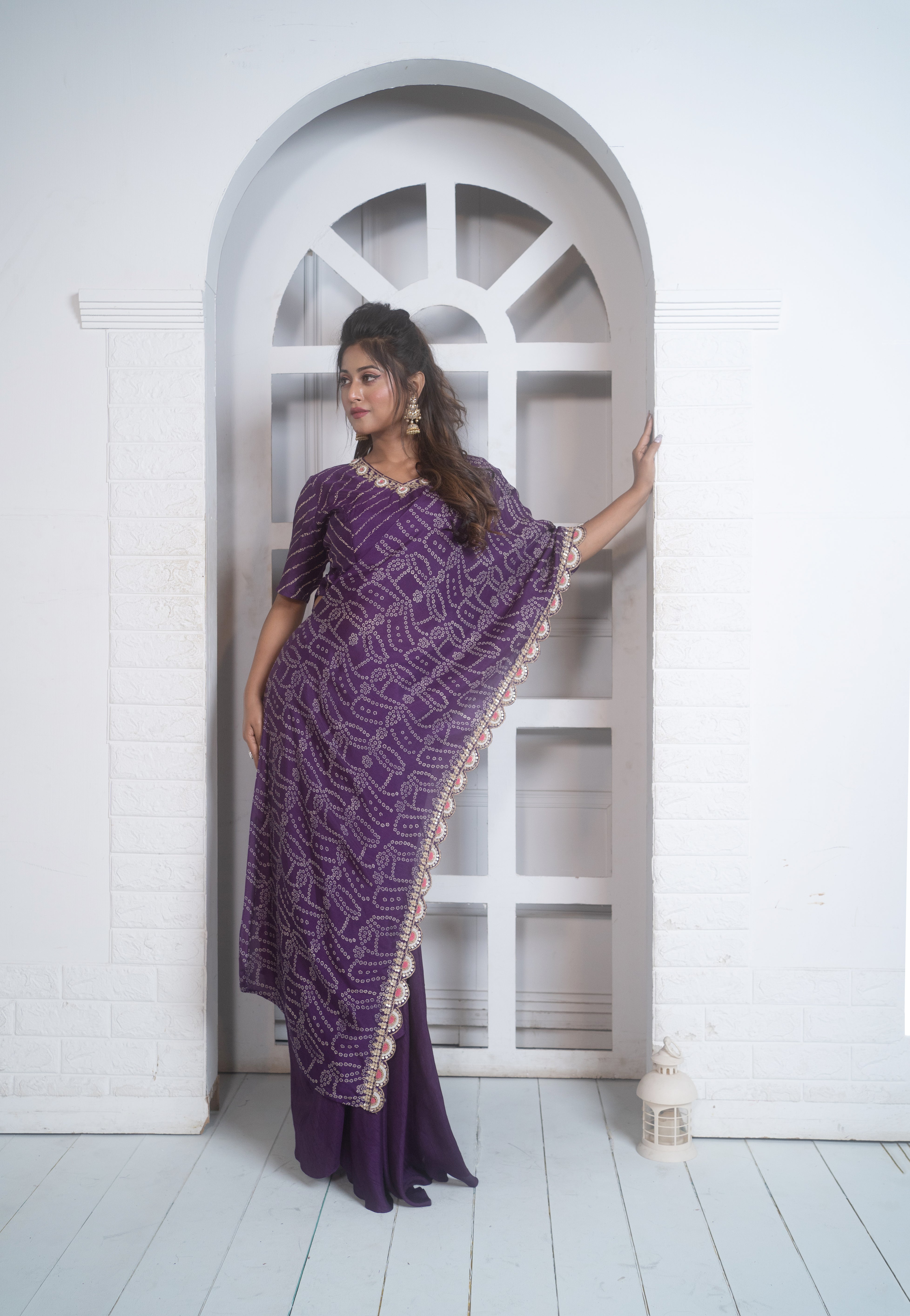 BLOUSE WITH SKIRT AND ATTACHED CAPE