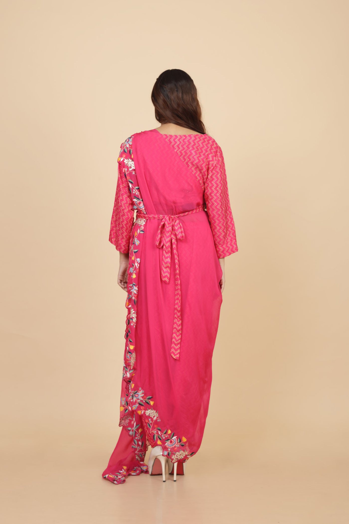 Embroidered Drape With Crop Top And Dhoti Pant