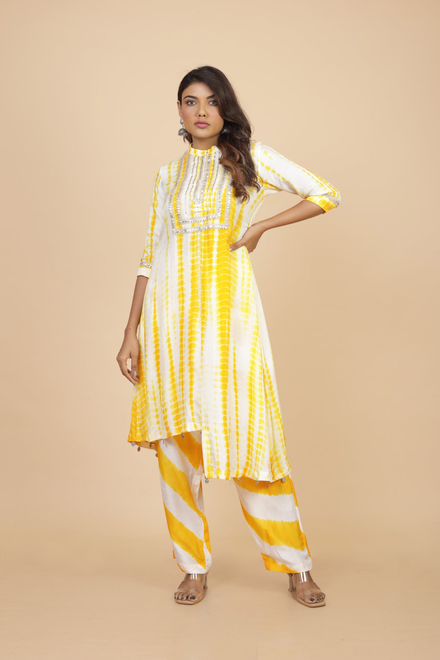 Shibori Assymetrical Kurta And Pant