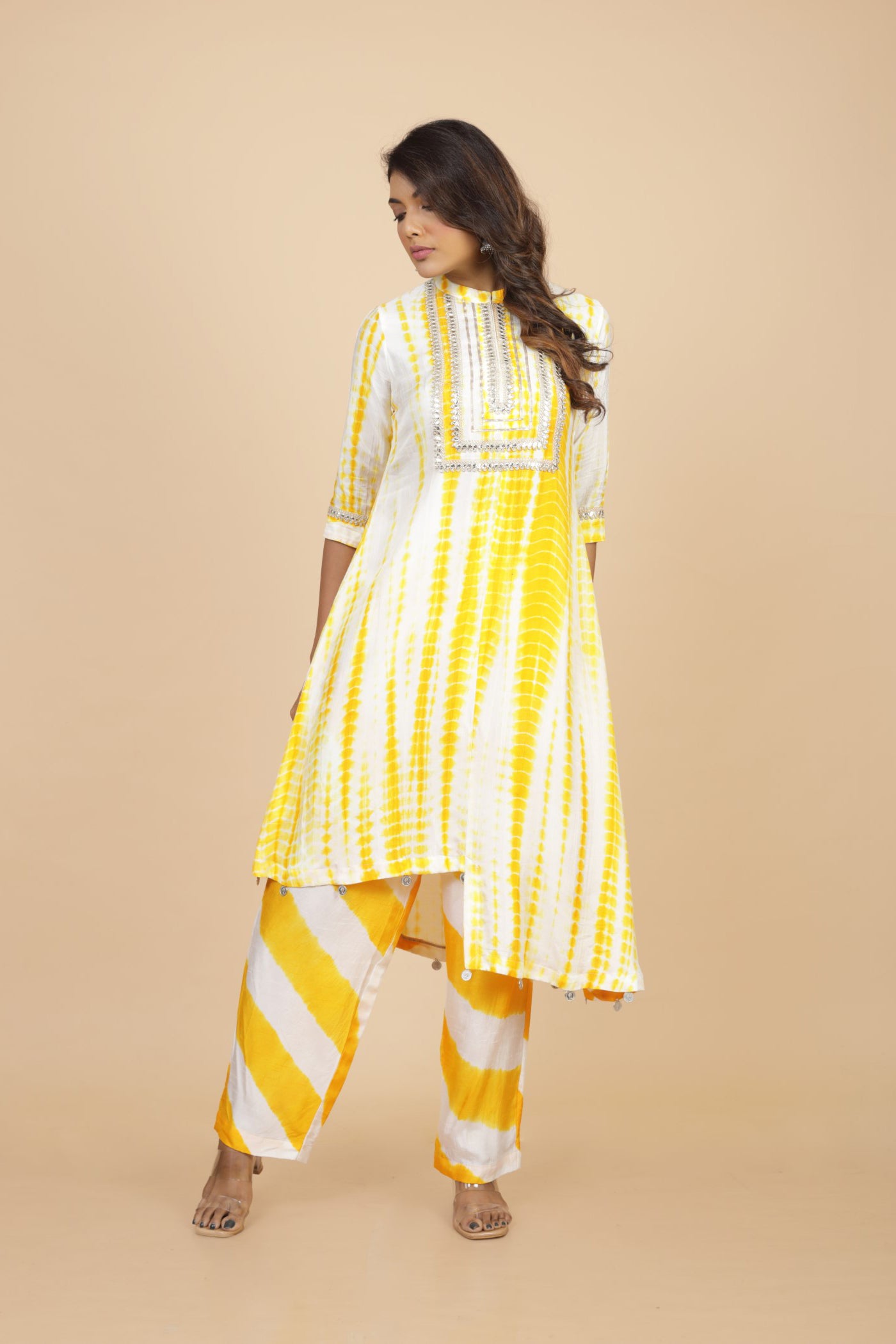 Shibori Assymetrical Kurta And Pant