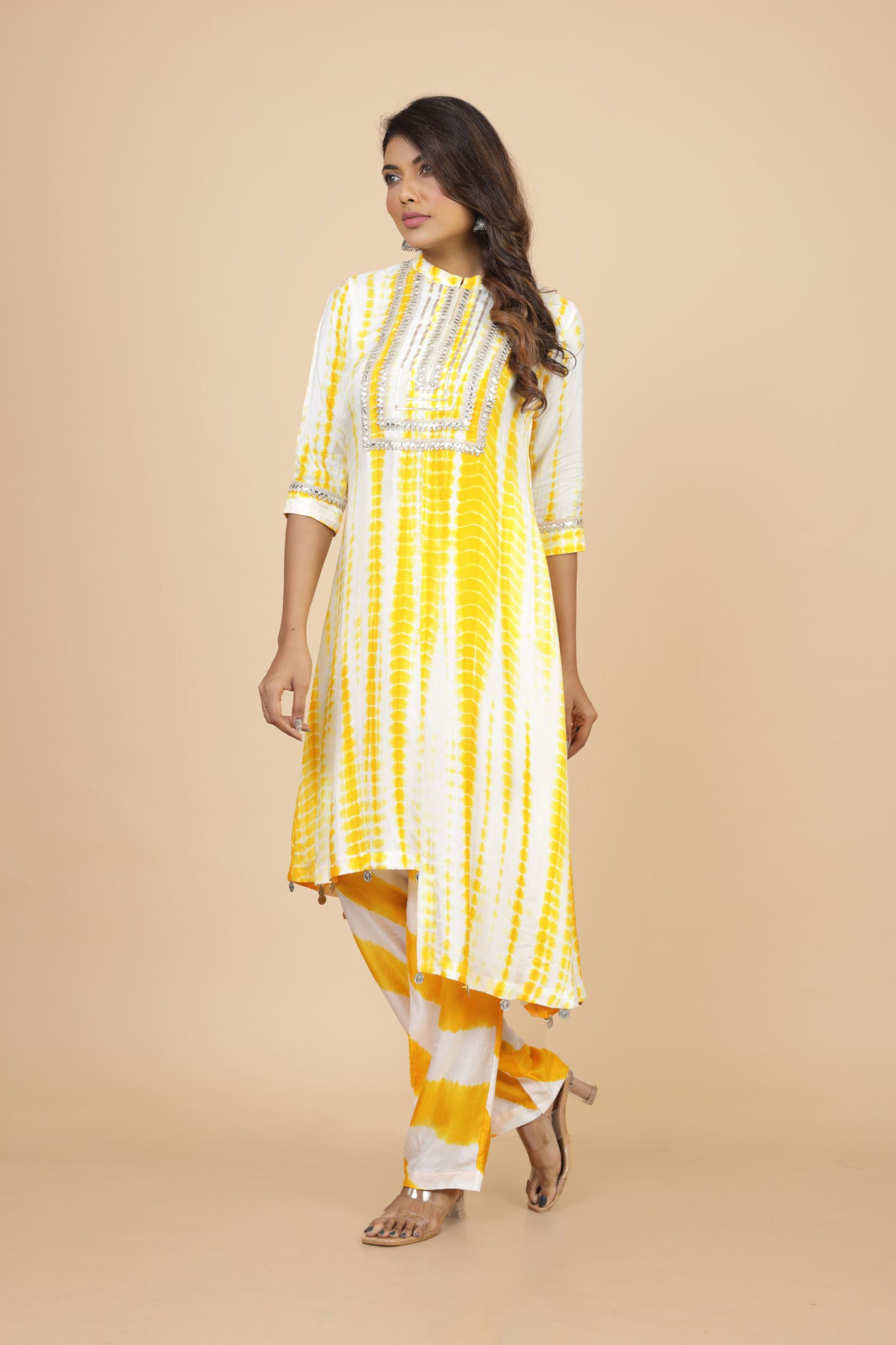 Shibori Assymetrical Kurta And Pant