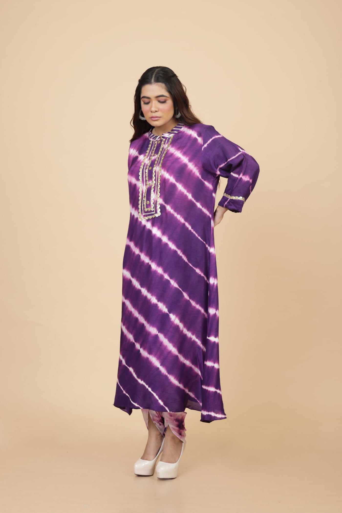 Shibori Zari Work Kurta With Tulip Pant