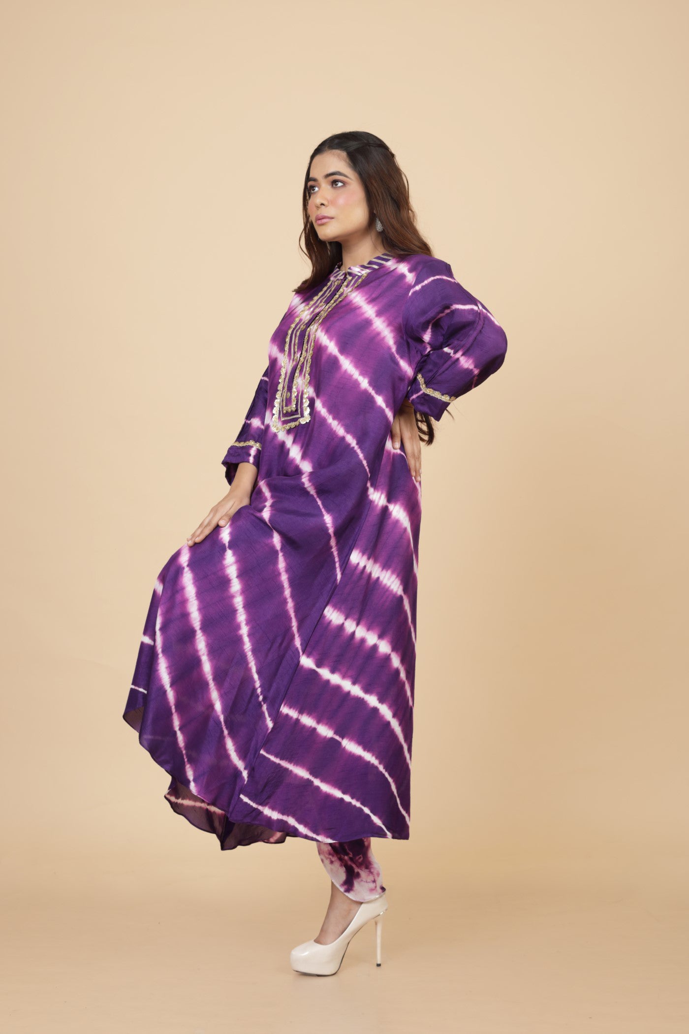 Shibori Zari Work Kurta With Tulip Pant