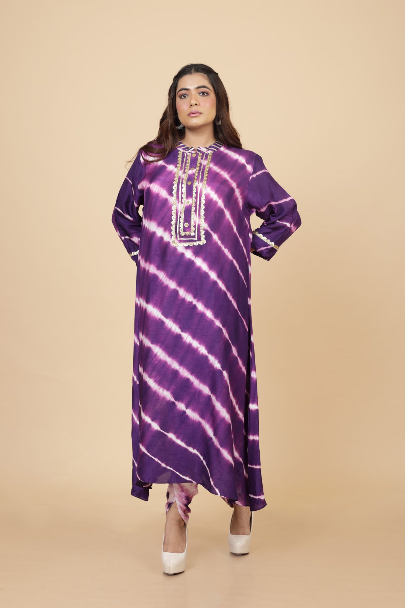 Shibori Zari Work Kurta With Tulip Pant