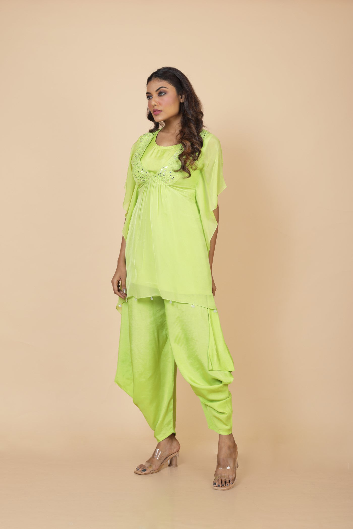 Mirror Work  Kaftan Top With Inner And Dhoti Pant