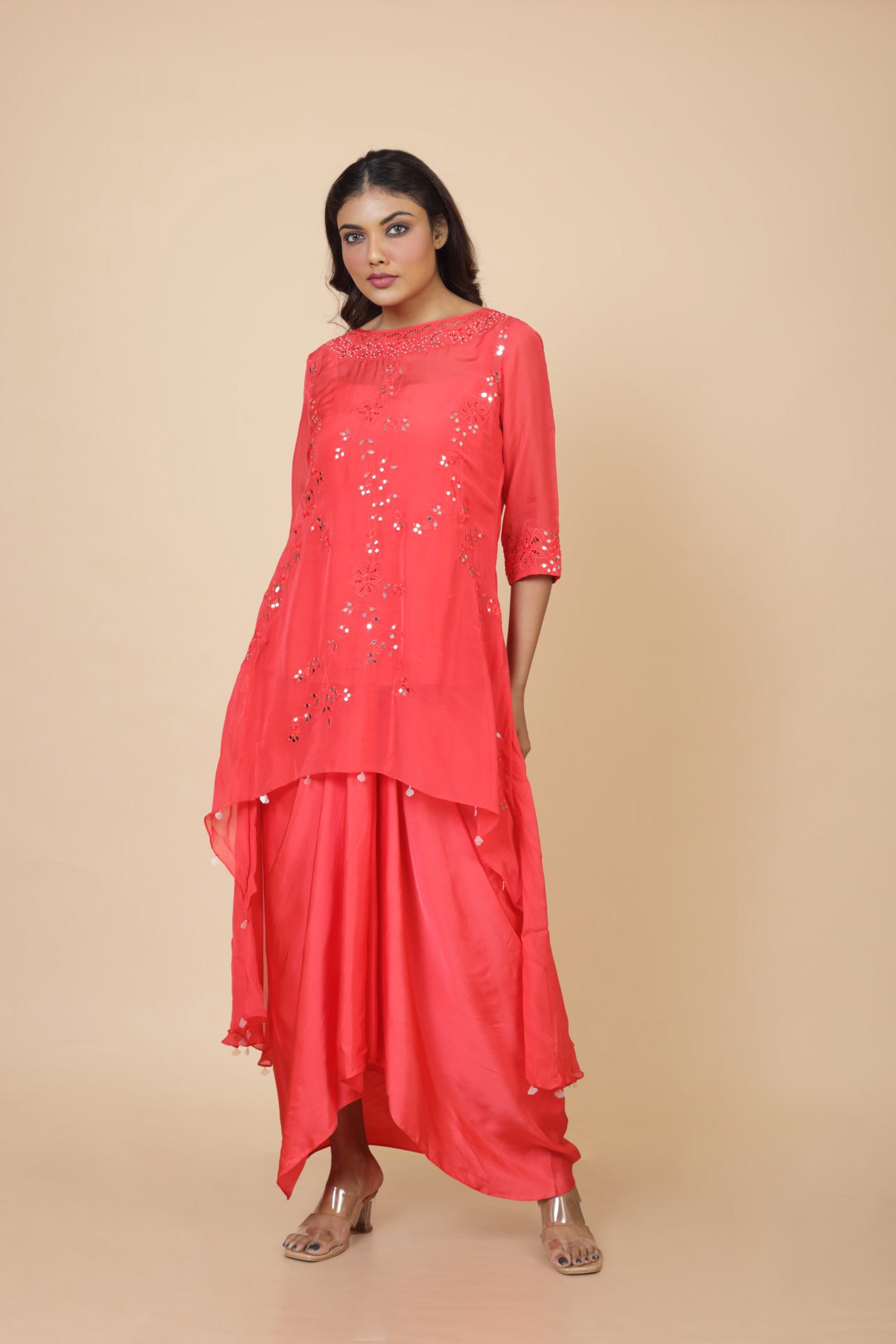 Embroidered Kurta And Drape Skirt