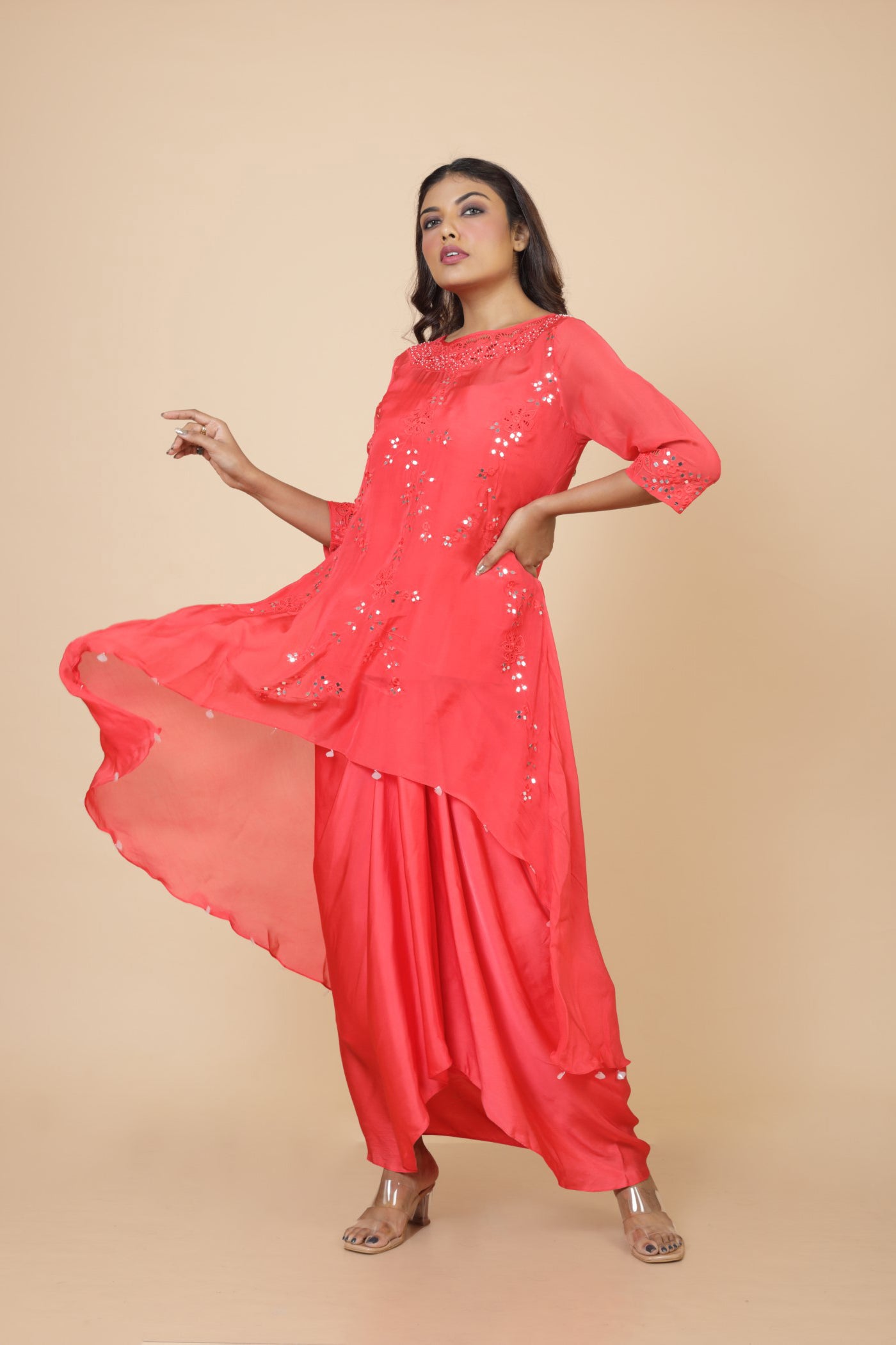 Embroidered Kurta And Drape Skirt