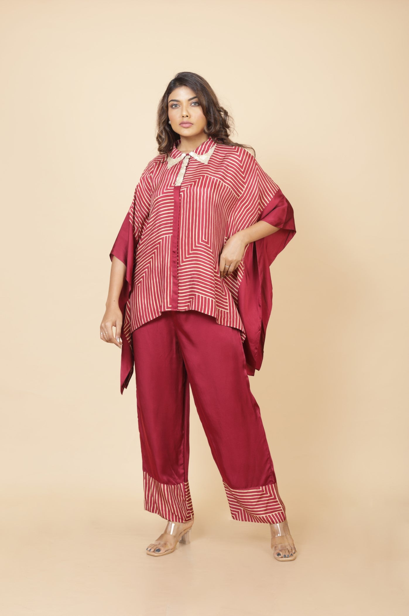 Printed Kaftan Top And Straight Pant