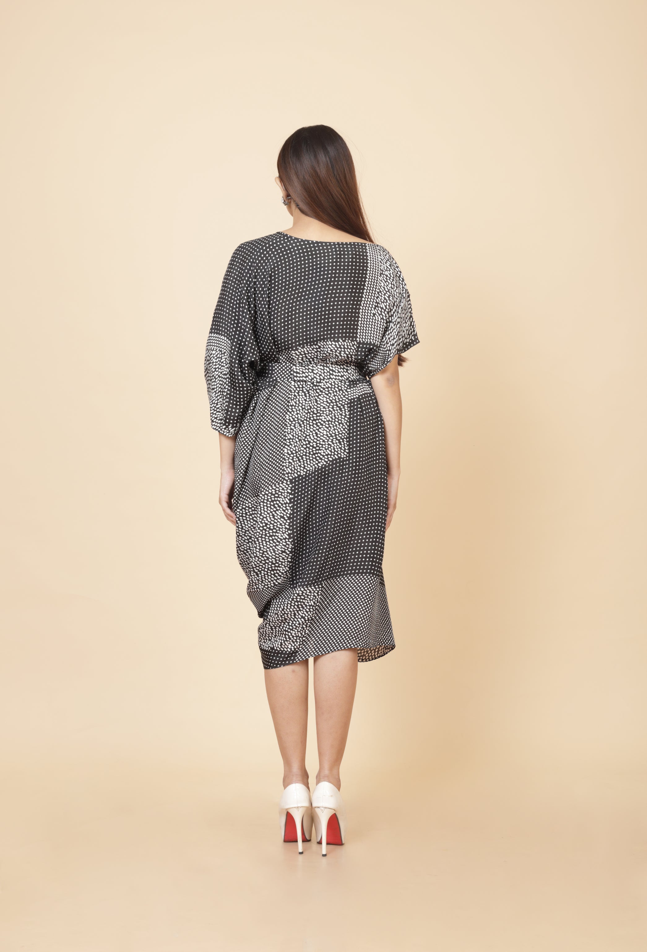 Printed Cowl Dress  With Belt