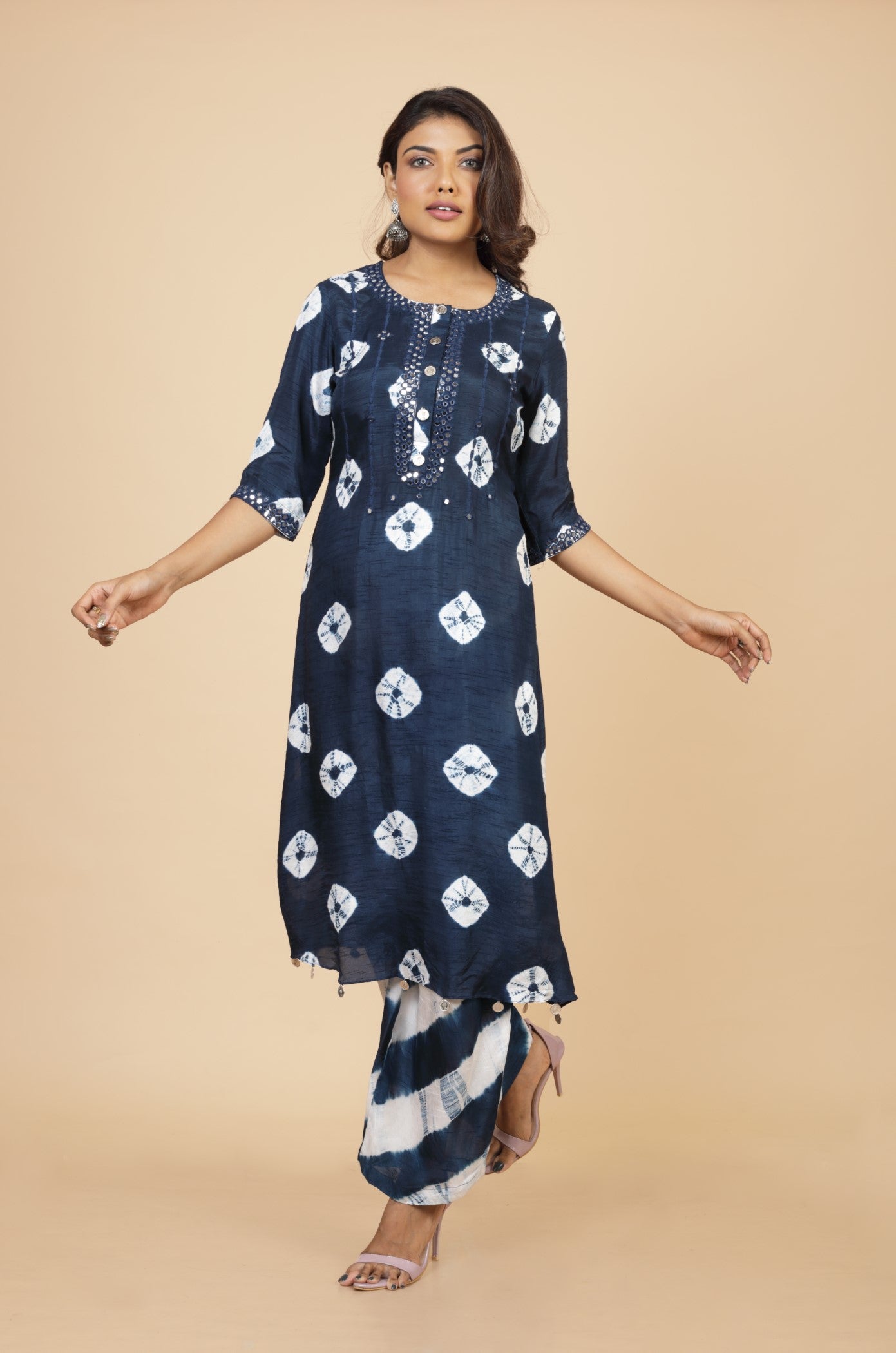 Shibori Mirror Work  Kurta And Pant