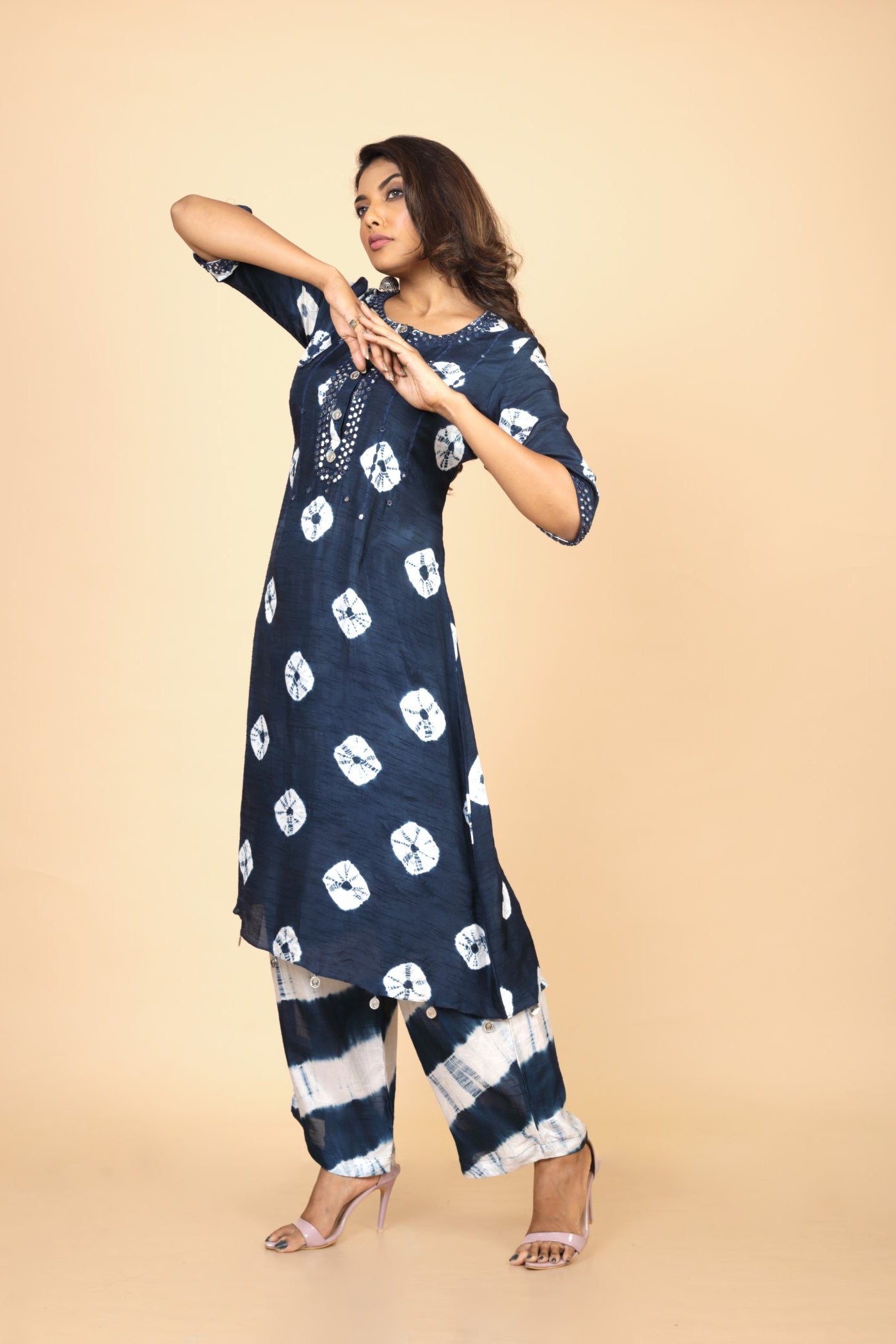 Shibori Mirror Work  Kurta And Pant