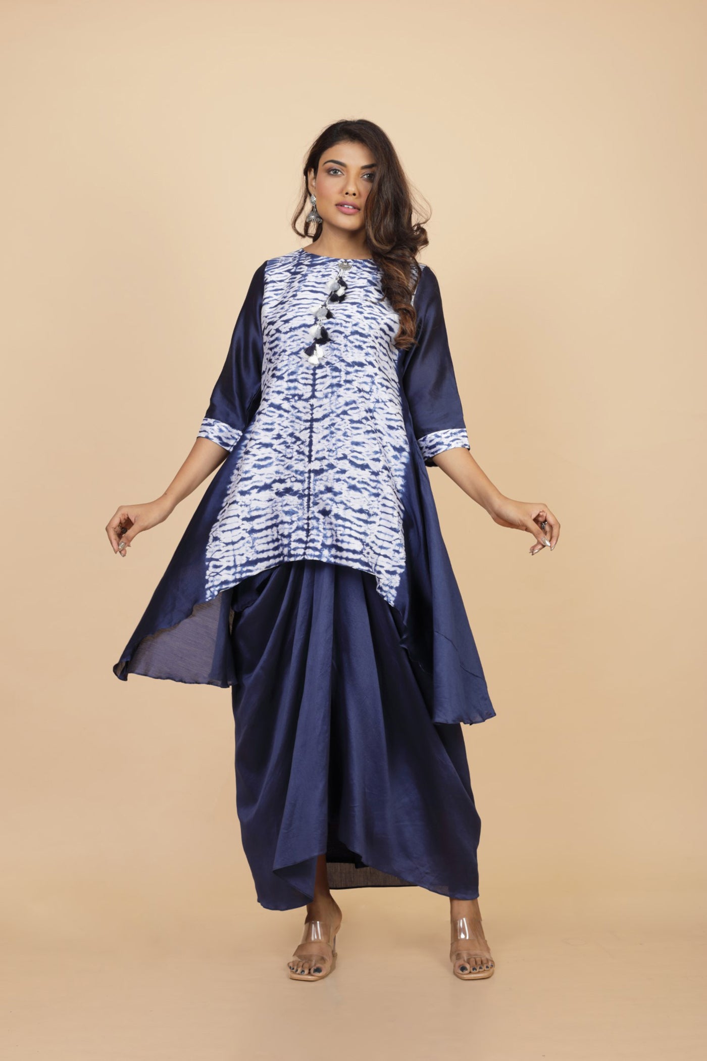 Shibori Kurta With Drape Skirt