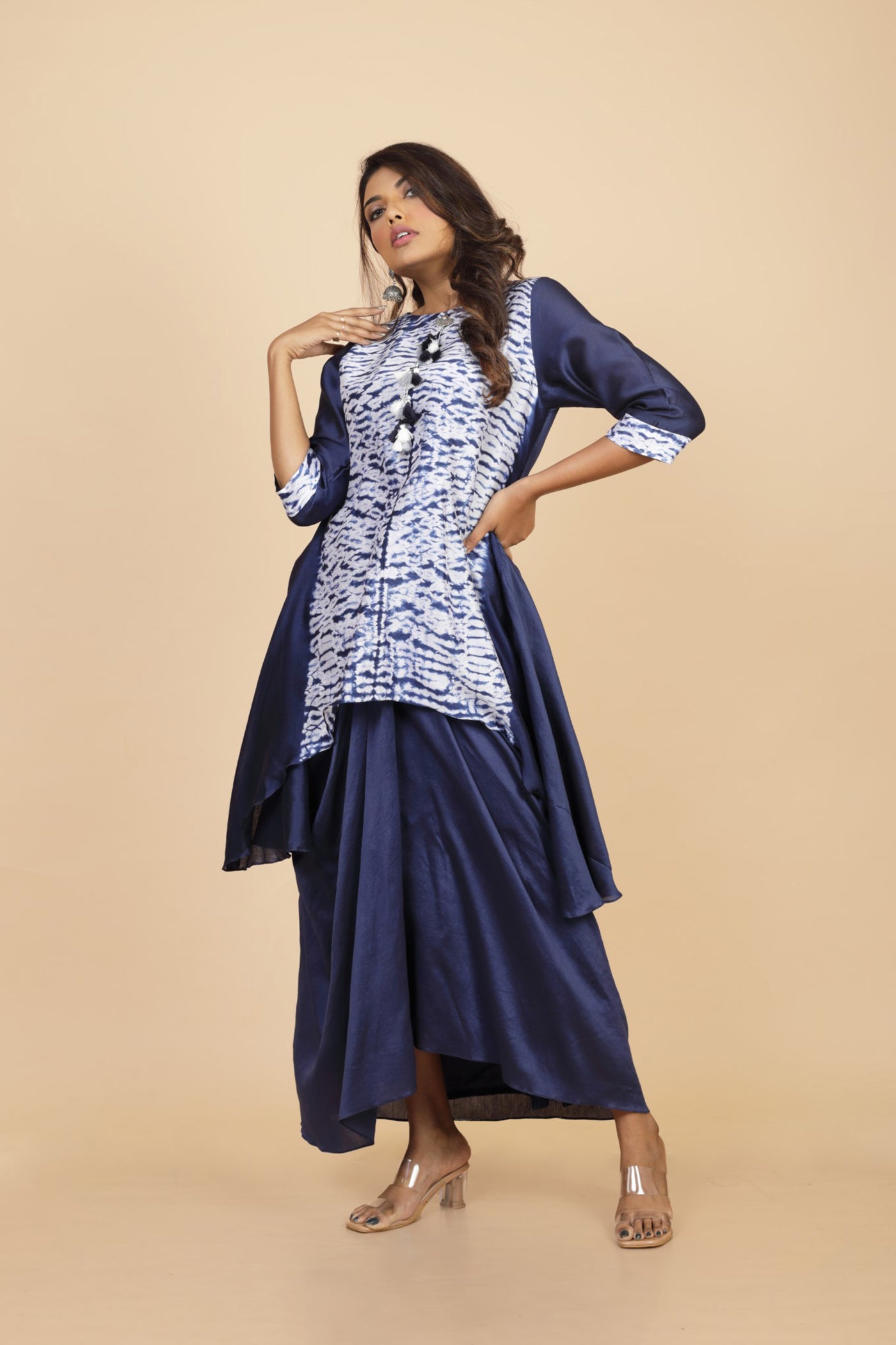 Shibori Kurta With Drape Skirt