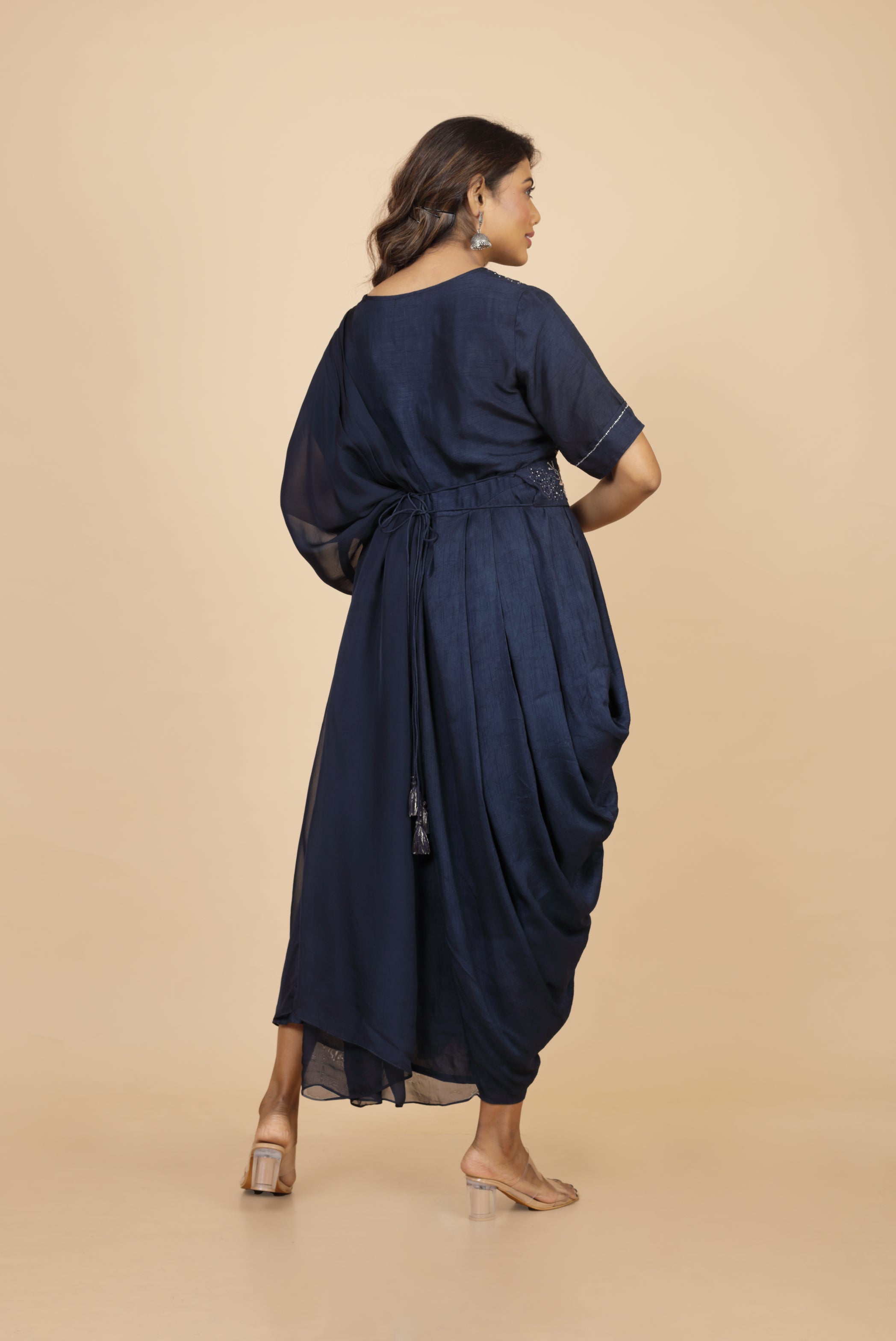 One Side Kaftan Drape Dress With Belt