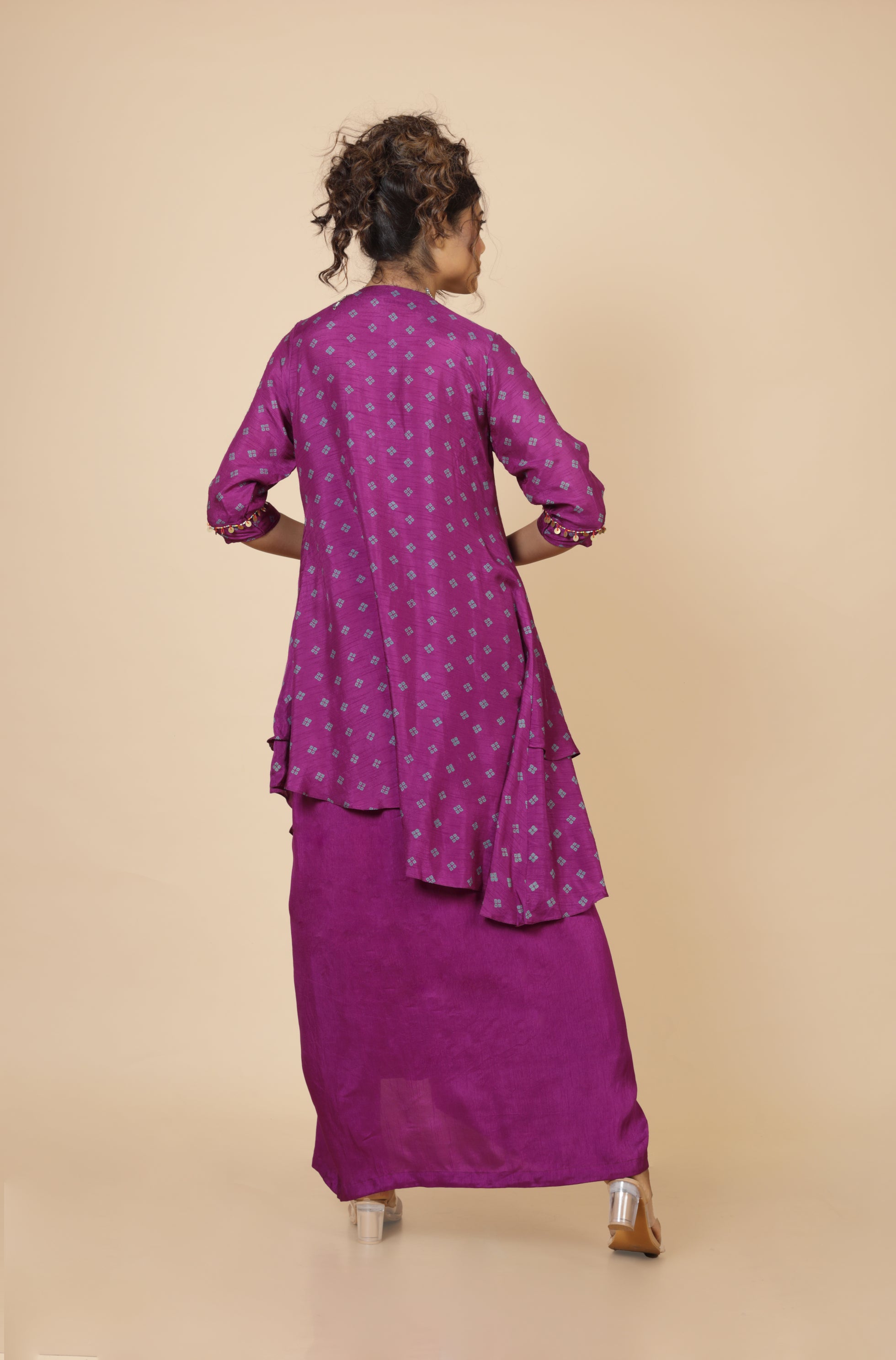 Embroidered Layer Kurta With Drape Skirt