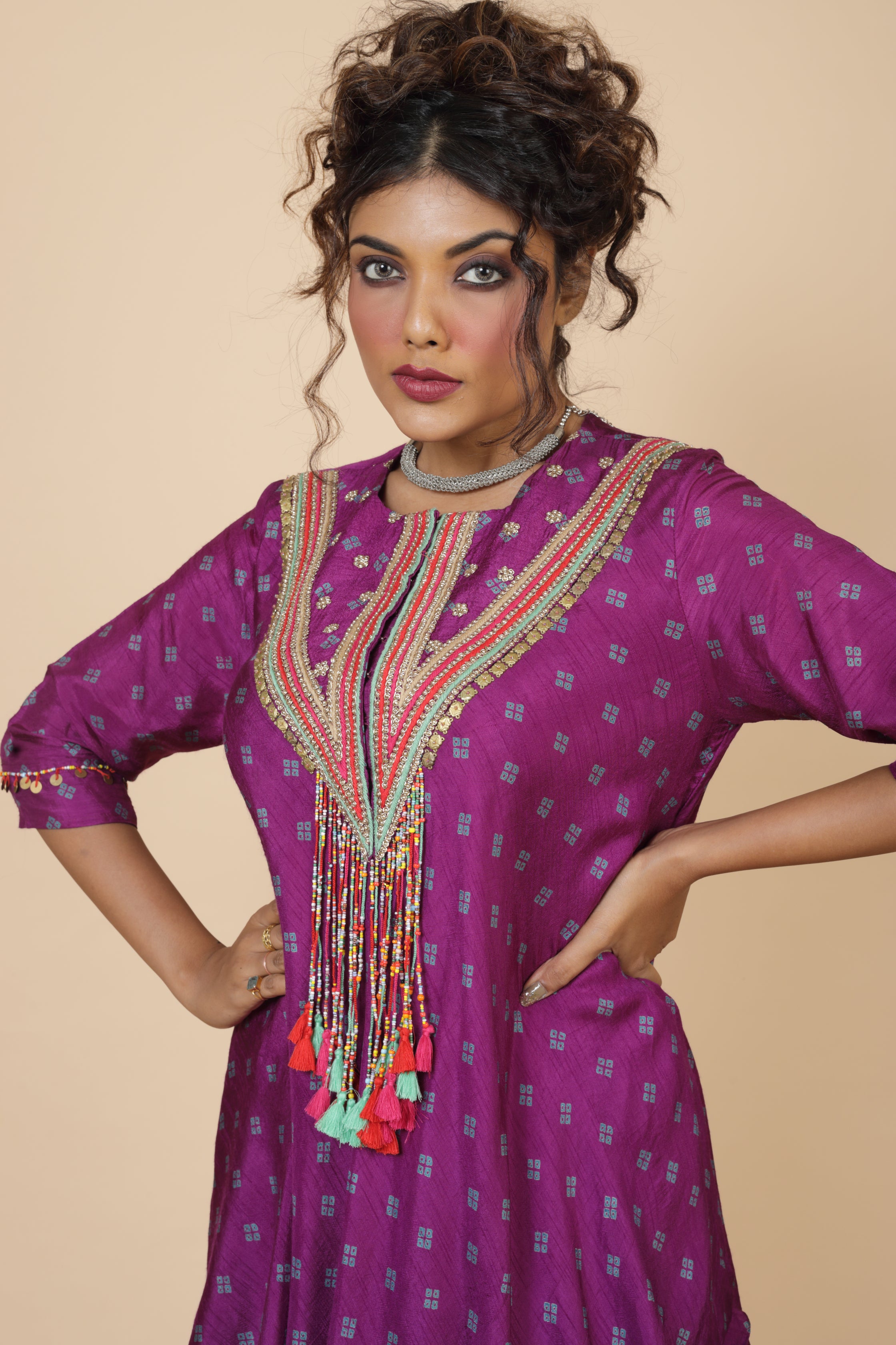 Embroidered Layer Kurta With Drape Skirt