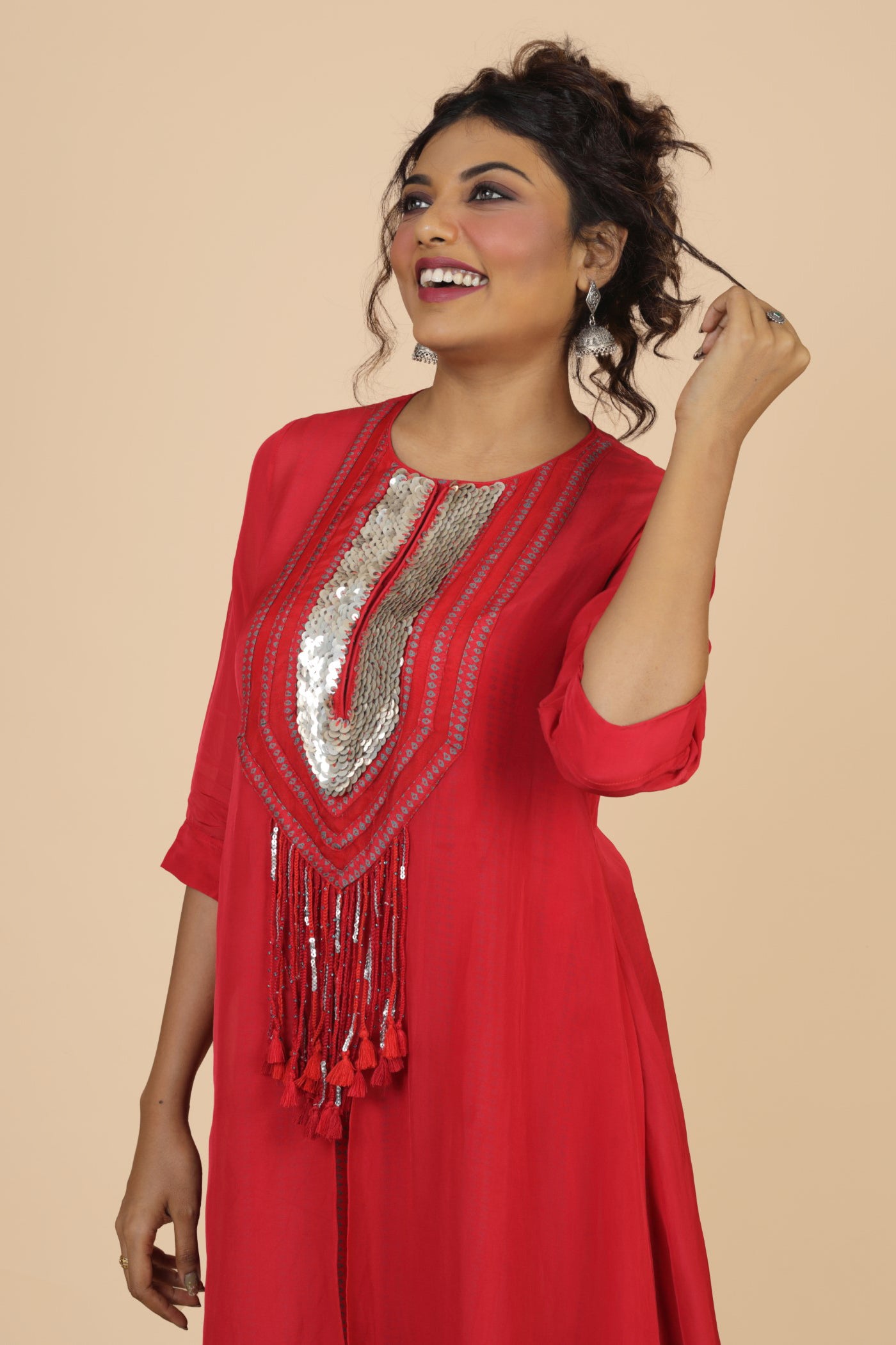 Embroidered Organza Kurta With Printed Inner And Printed Dhoti Pant