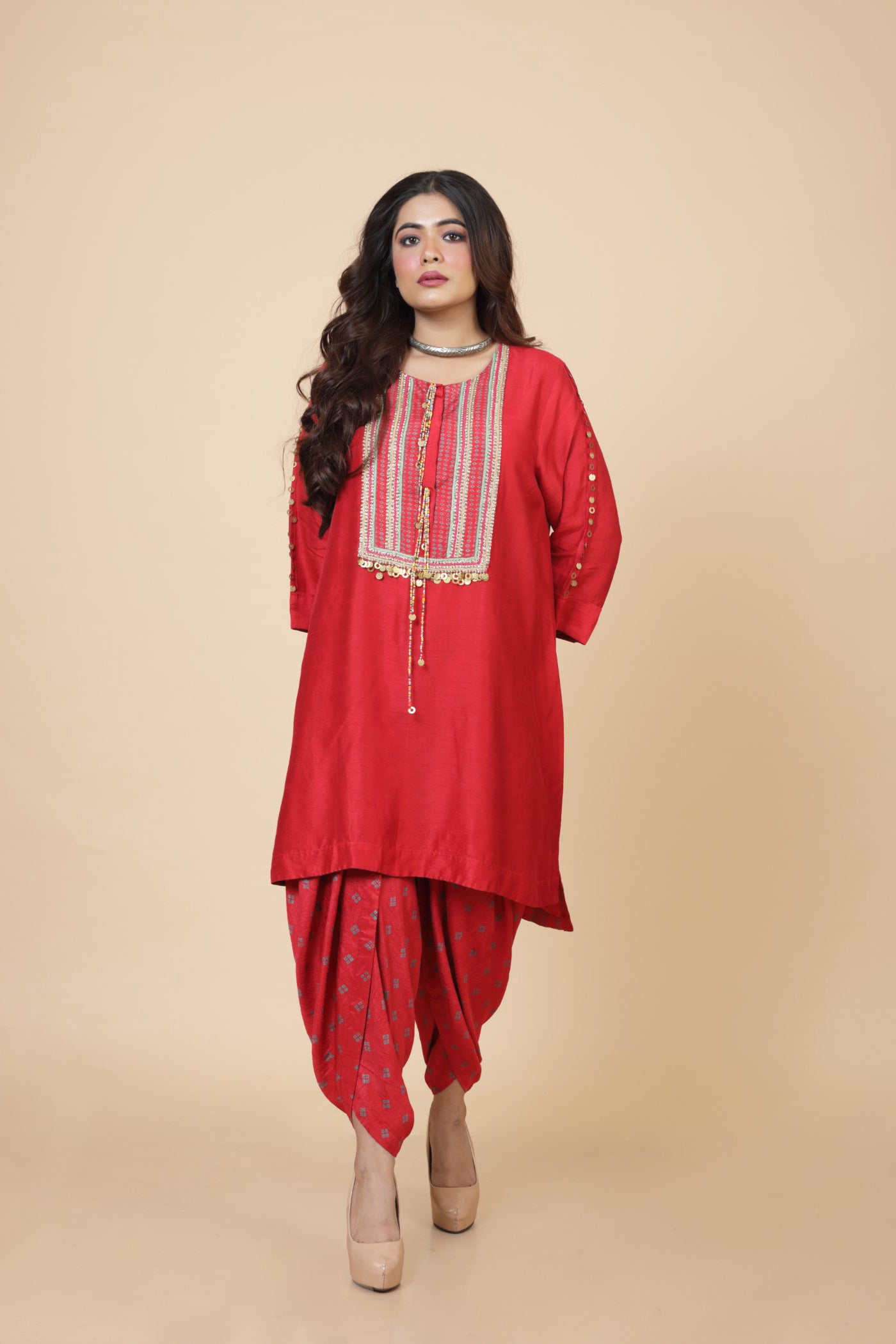 Embroidered Kurta With Printed Tulip Pant