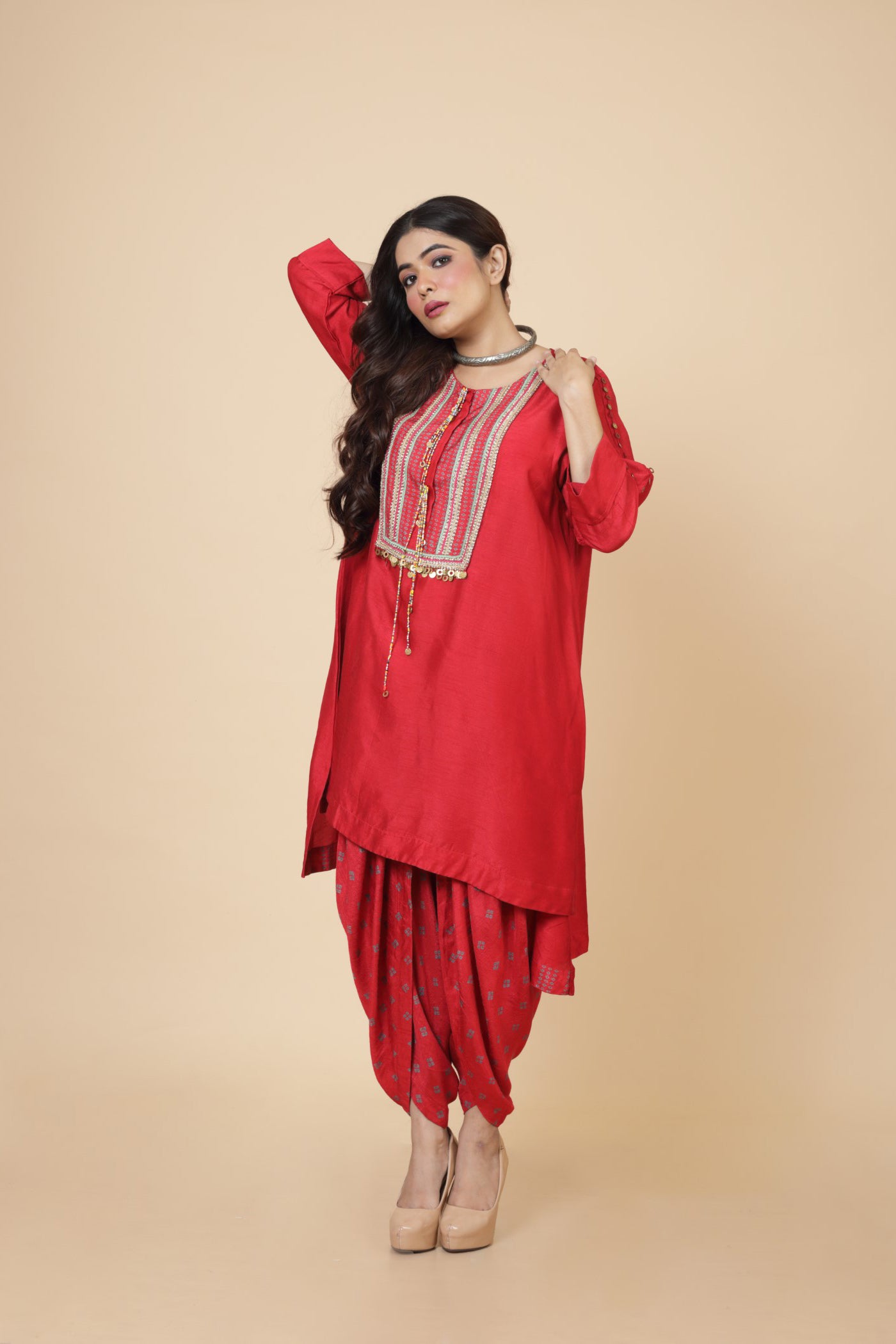 Embroidered Kurta With Printed Tulip Pant