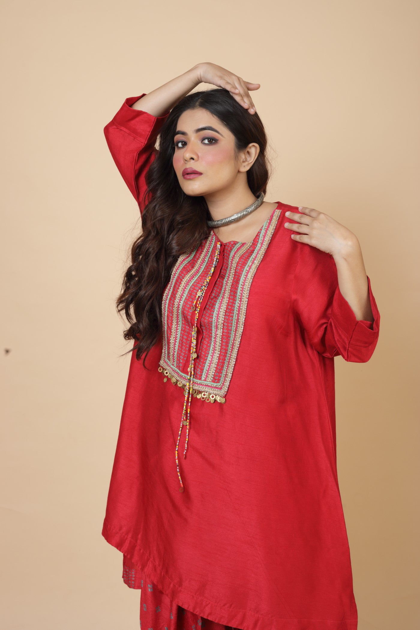 Embroidered Kurta With Printed Tulip Pant