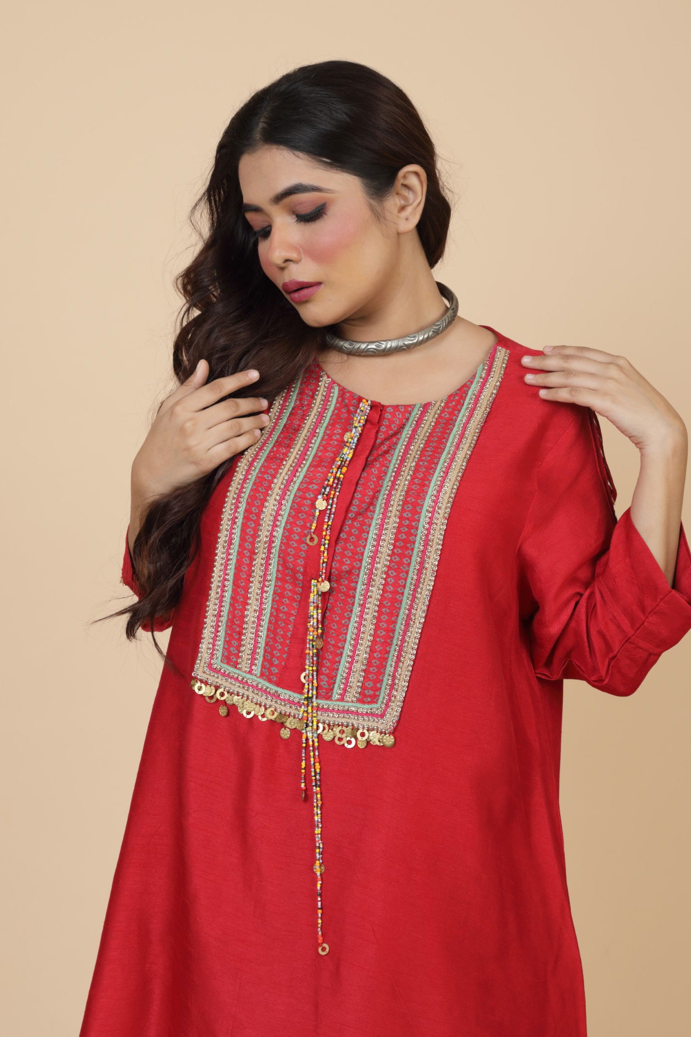 Embroidered Kurta With Printed Tulip Pant