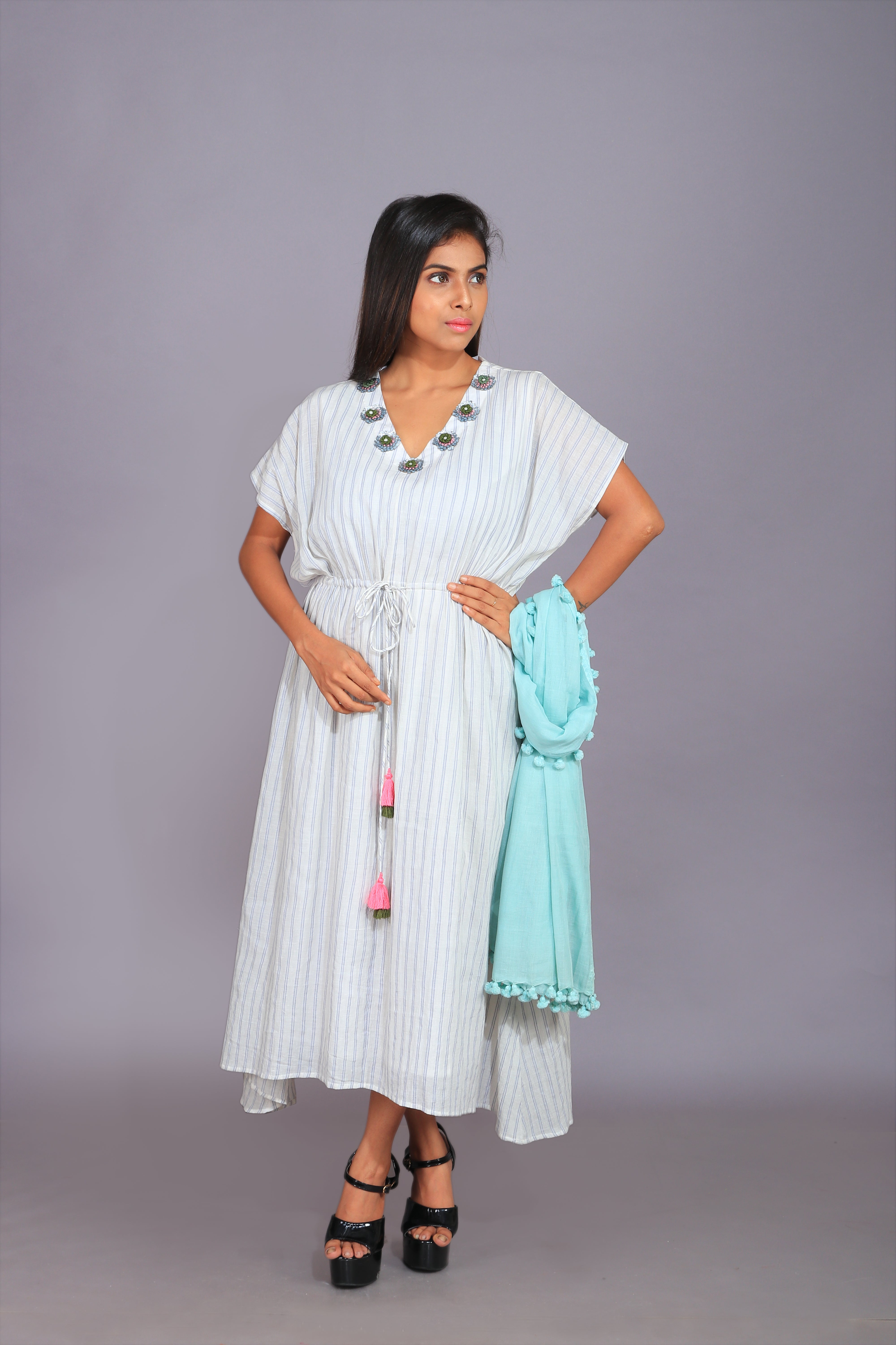 STRIPED PRINT KAFTAN DRESS