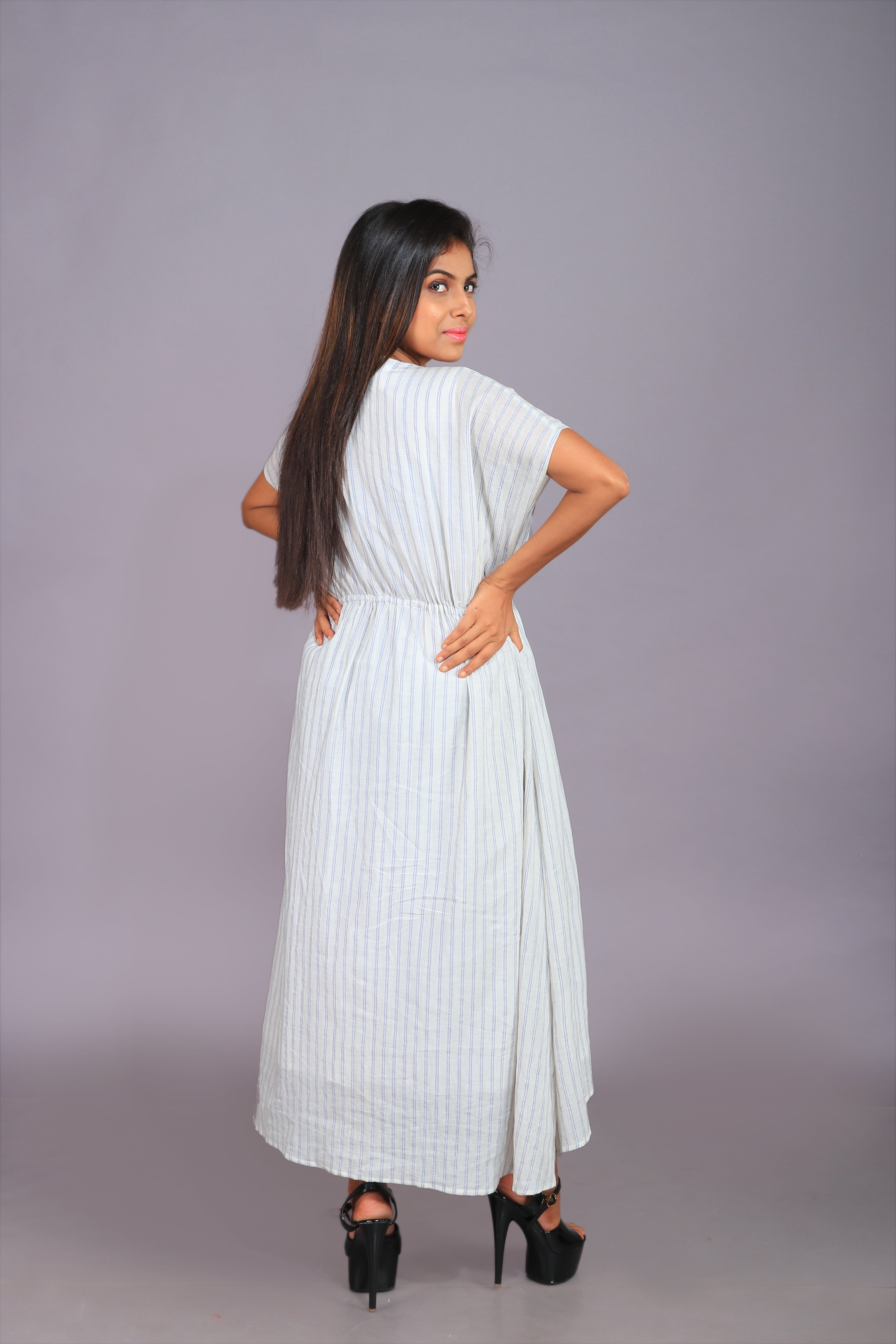 STRIPED PRINT KAFTAN DRESS