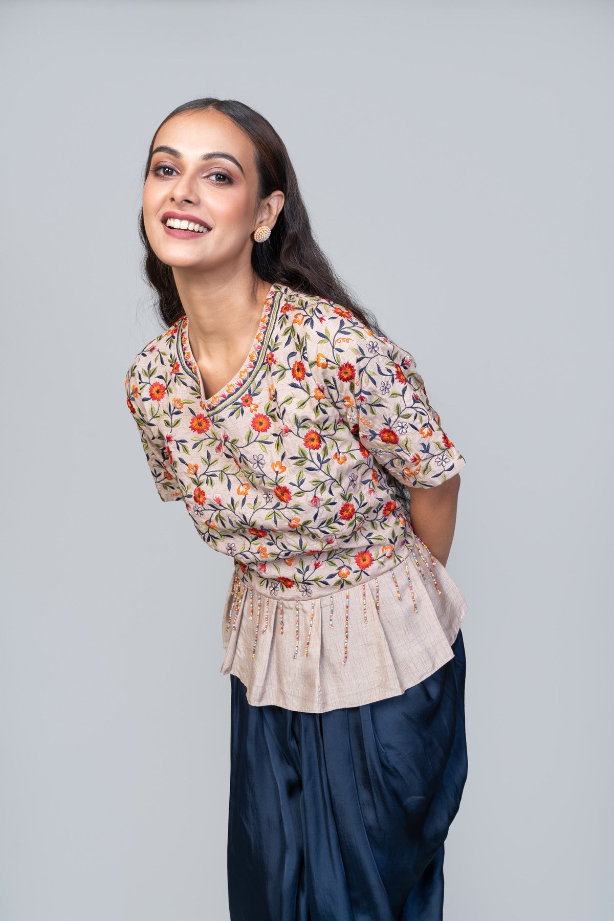 EMBROIDERED TOP WITH DHOTI PANT