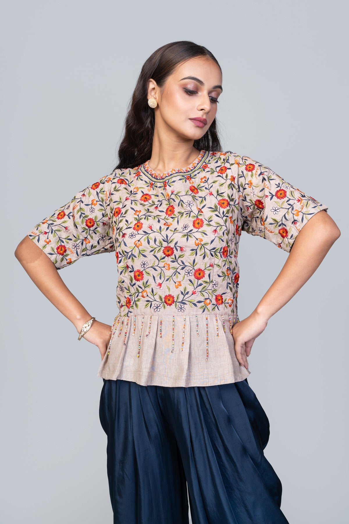 EMBROIDERED TOP WITH DHOTI PANT