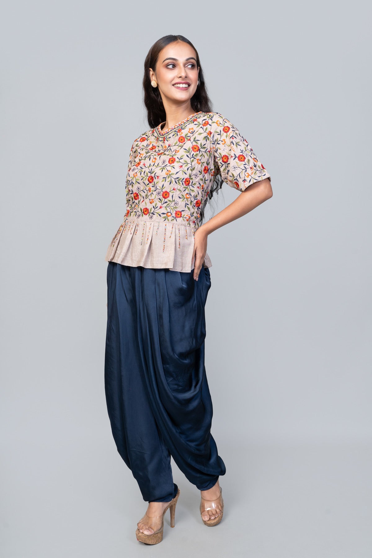 EMBROIDERED TOP WITH DHOTI PANT