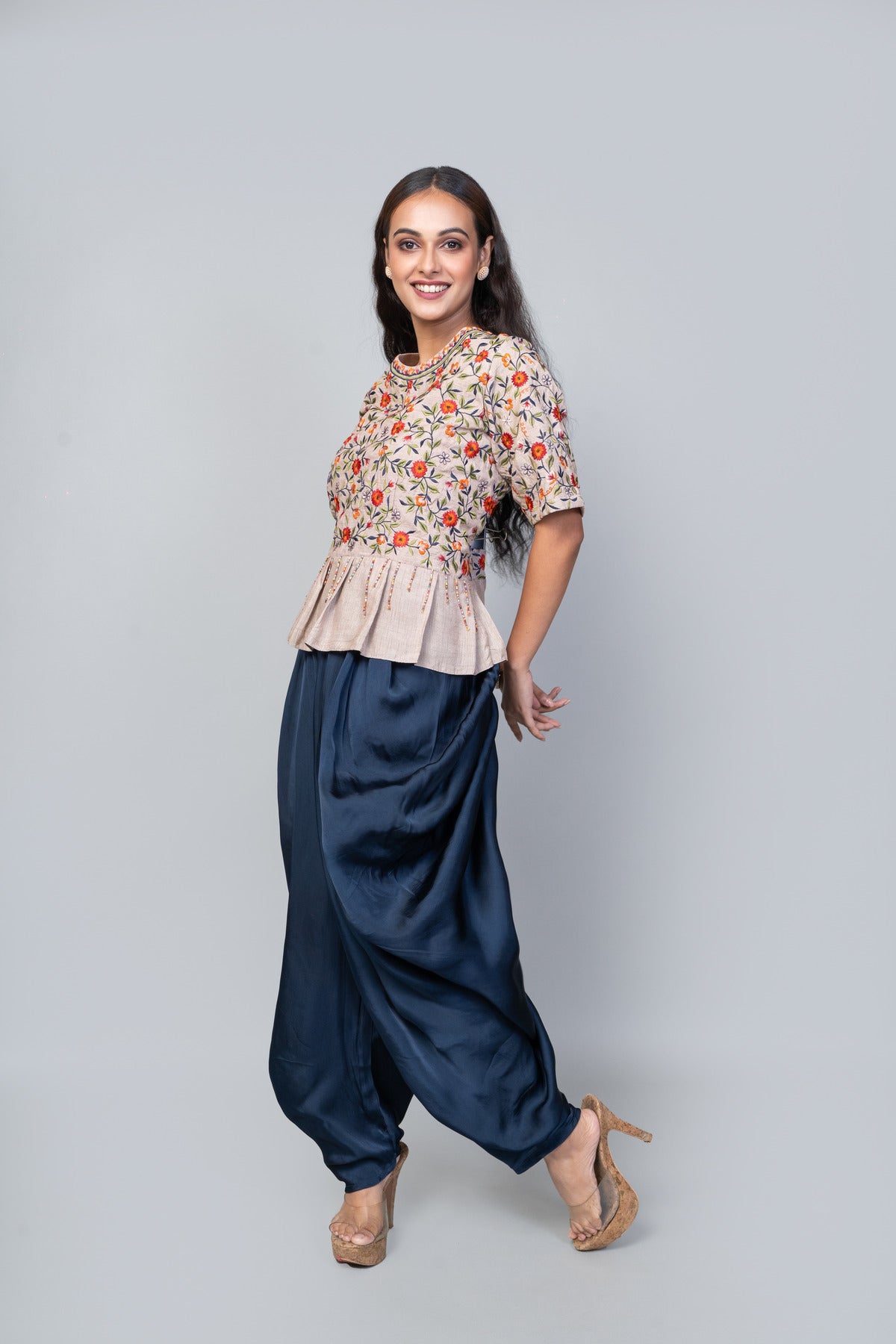 EMBROIDERED TOP WITH DHOTI PANT