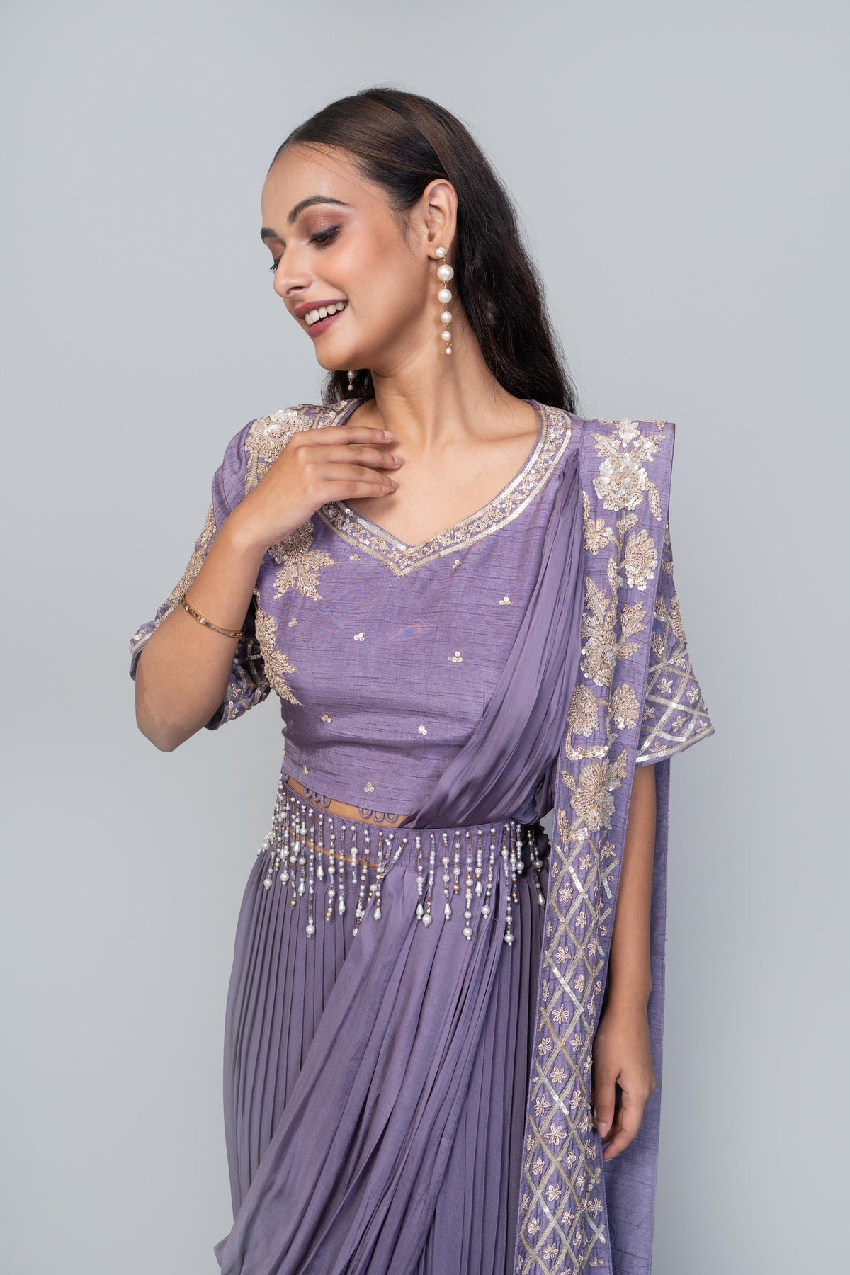 EMBROIDERED BLOUSE WITH SKIRT AND EMBROIDERED DRAPE