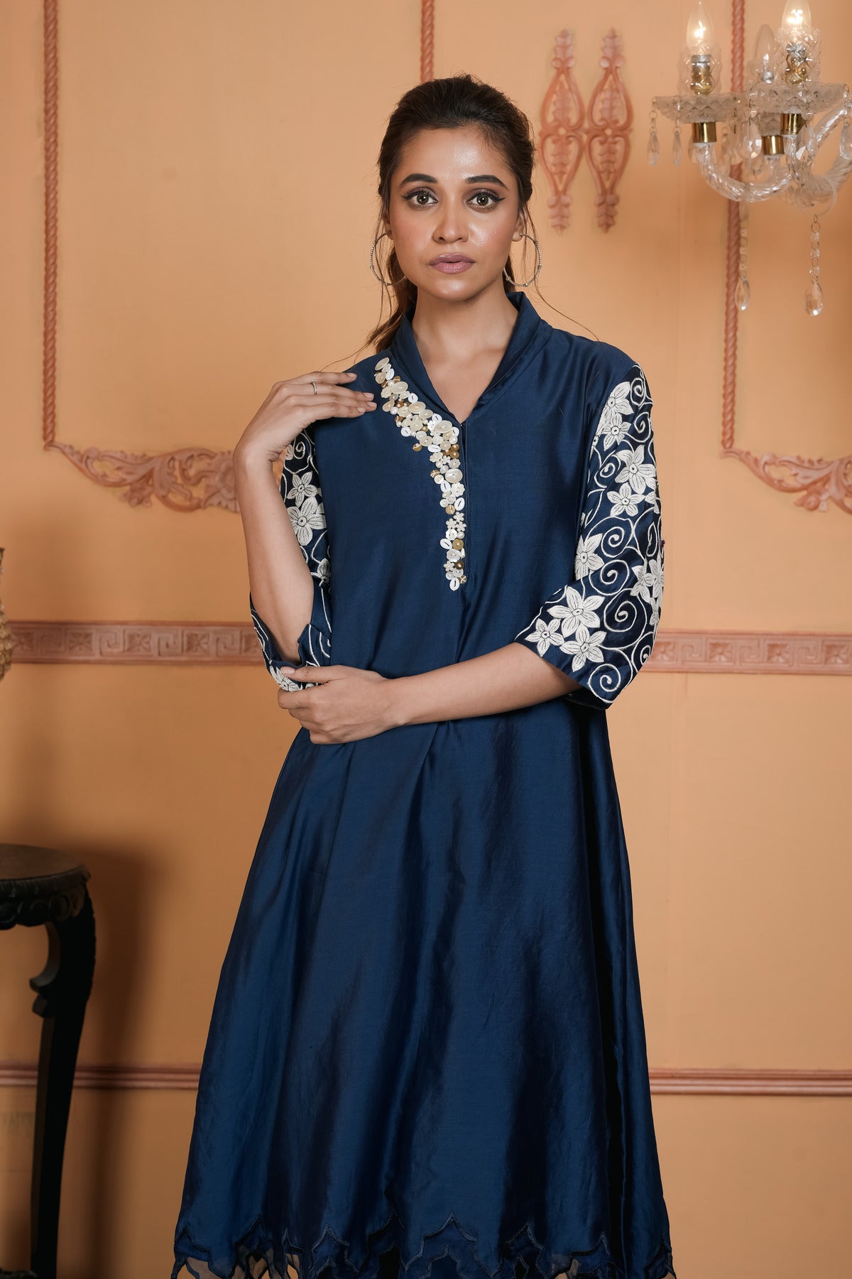 EMBROIDERED A-LINE CUTWORK KURTA