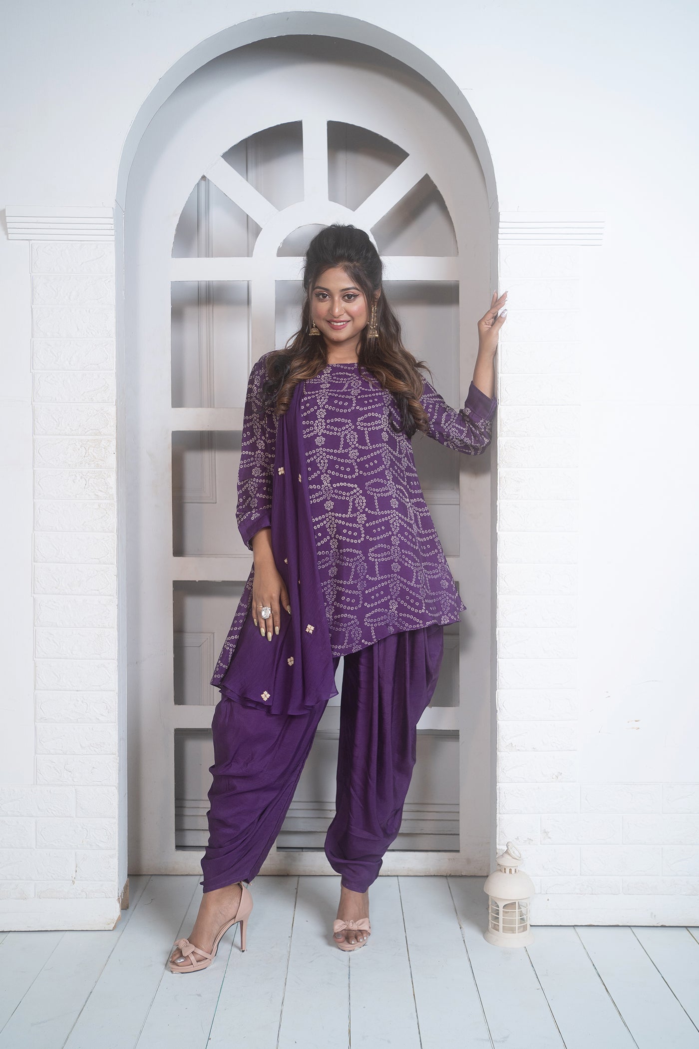 Bandhej Top With Dhoti Pant