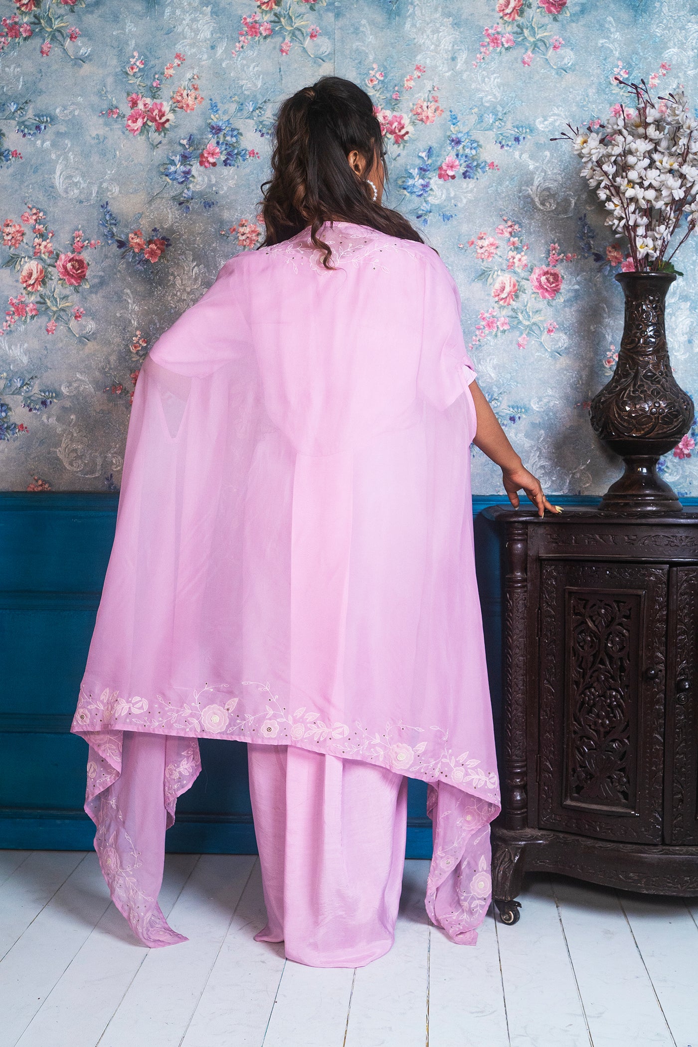 Drape Dress With Embroidered Cape